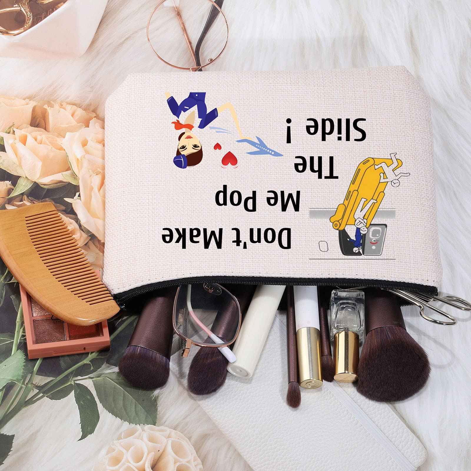 MEIKIUP Air Stewardess Cosmetic Bag Flight Attendant Gifts Stewardess Aviation Makeup Pouch Flight Graduation Gift (Pop The Slide bag)