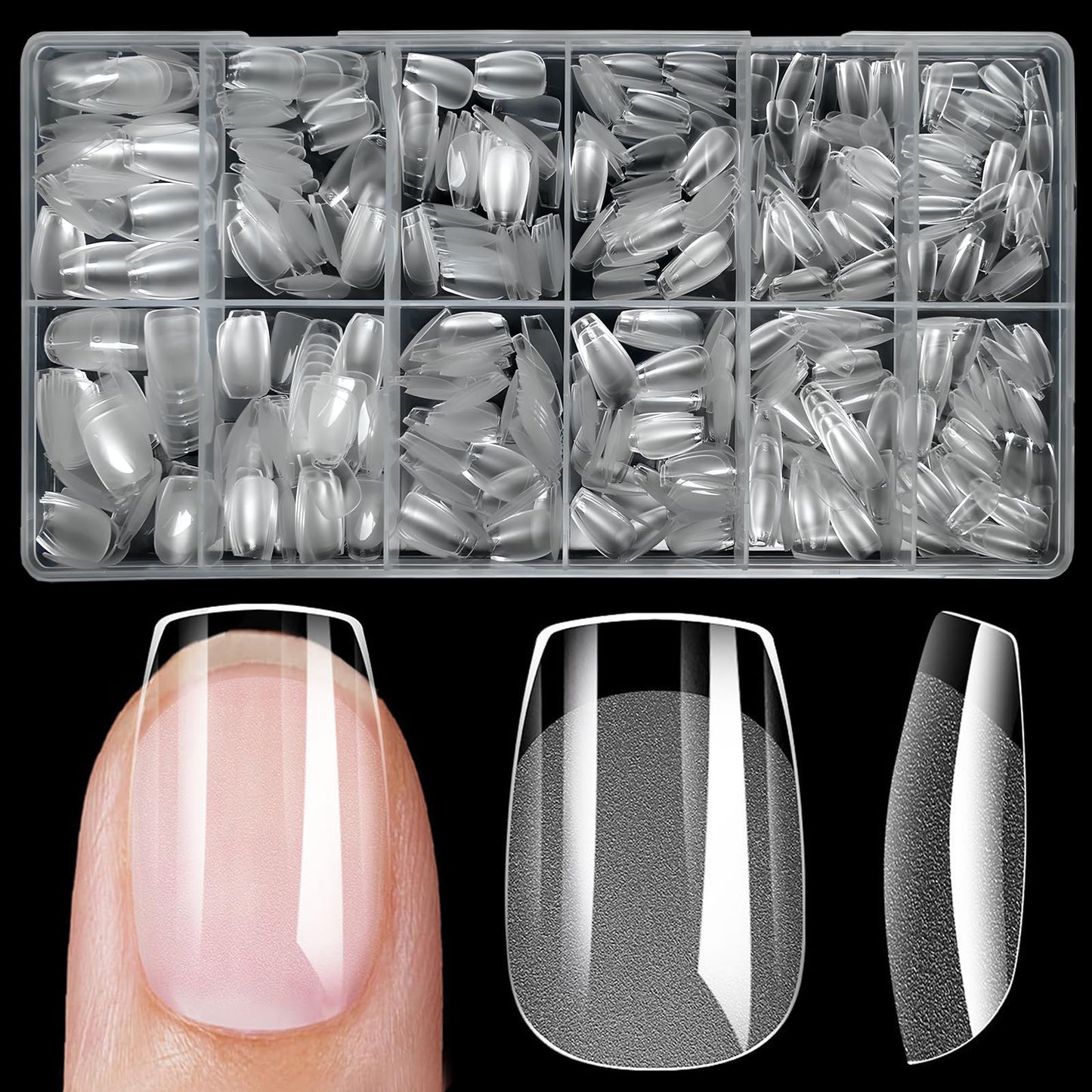 LoveOurHome 600pc Coffin Gel X Nail Tips Short Clear Fake Nail Full Cover Clear XS Soft Gel False Artificial Fingernails Soft Gel X Nails Tips for Gel Acrylic Nail Extension Press on Nails Making