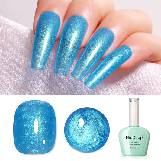 Firedeep Sky Blue Pearl Gel Nail Polish 16ML Big Bottles Blue Shimmer Glitter UV/LED Soak Off Gel Polish for Nail Art Manicure DIY