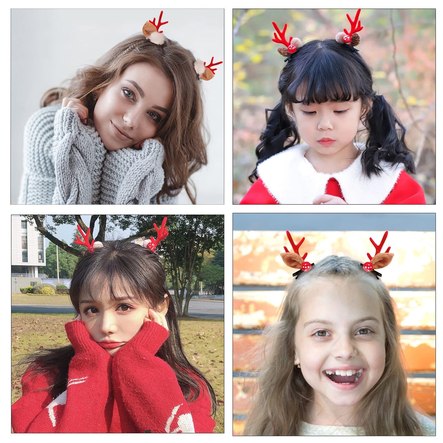 Yuyeran 4 Pairs Girls Novelty Antler Hair Clip Women Hair Barrettes Cute Deer Horn and Ears Christmas Hair Pins Xmas Party Supplies (Red)