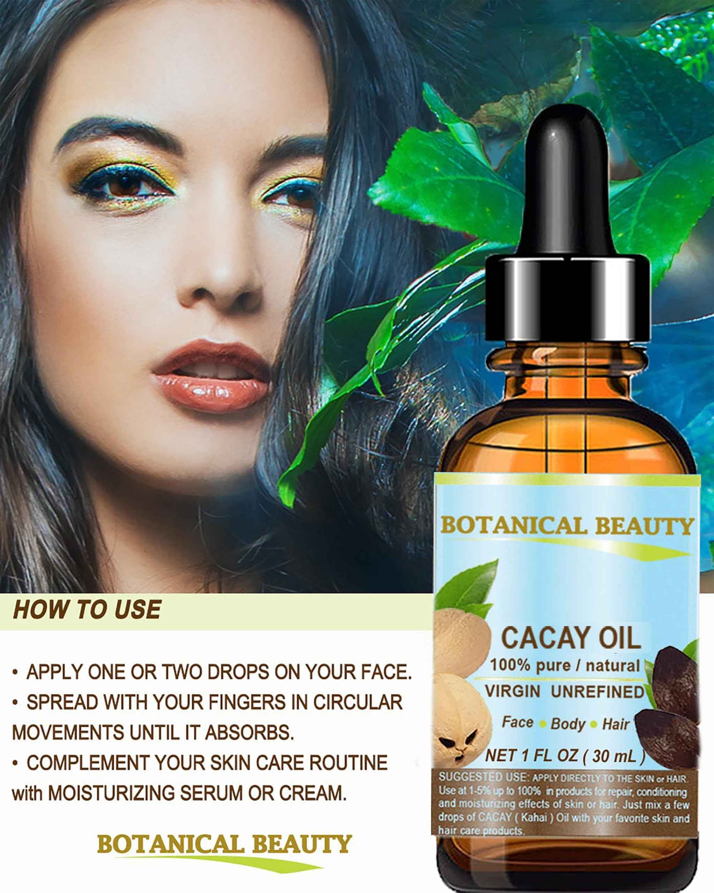 Botanical Beauty CACAY OIL 100% Pure Natural Virgin Unrefined Cold-pressed carrier oil WILD GROW 1 Fl oz 30 ml For Face, Skin, Body, Hair. Anti Wrinkle Face Oil Natural Retinol Vitamin A, Vitamin E