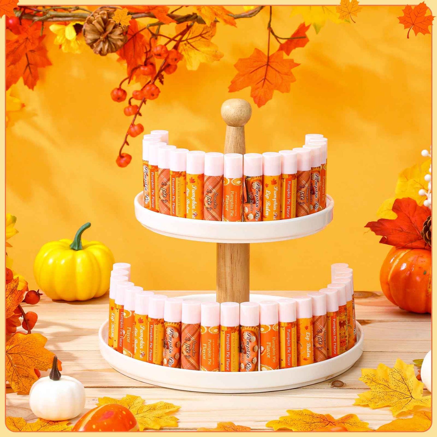 Siifert 100 Pcs Thanksgiving Pumpkin Pie Scented Lip Balms Bulk Thanksgiving Party Favors Fall Party Gifts Autumn Lip Balms Fall Goodie Bag Basket Stuffers Favors for Women Employee (Classic Style)