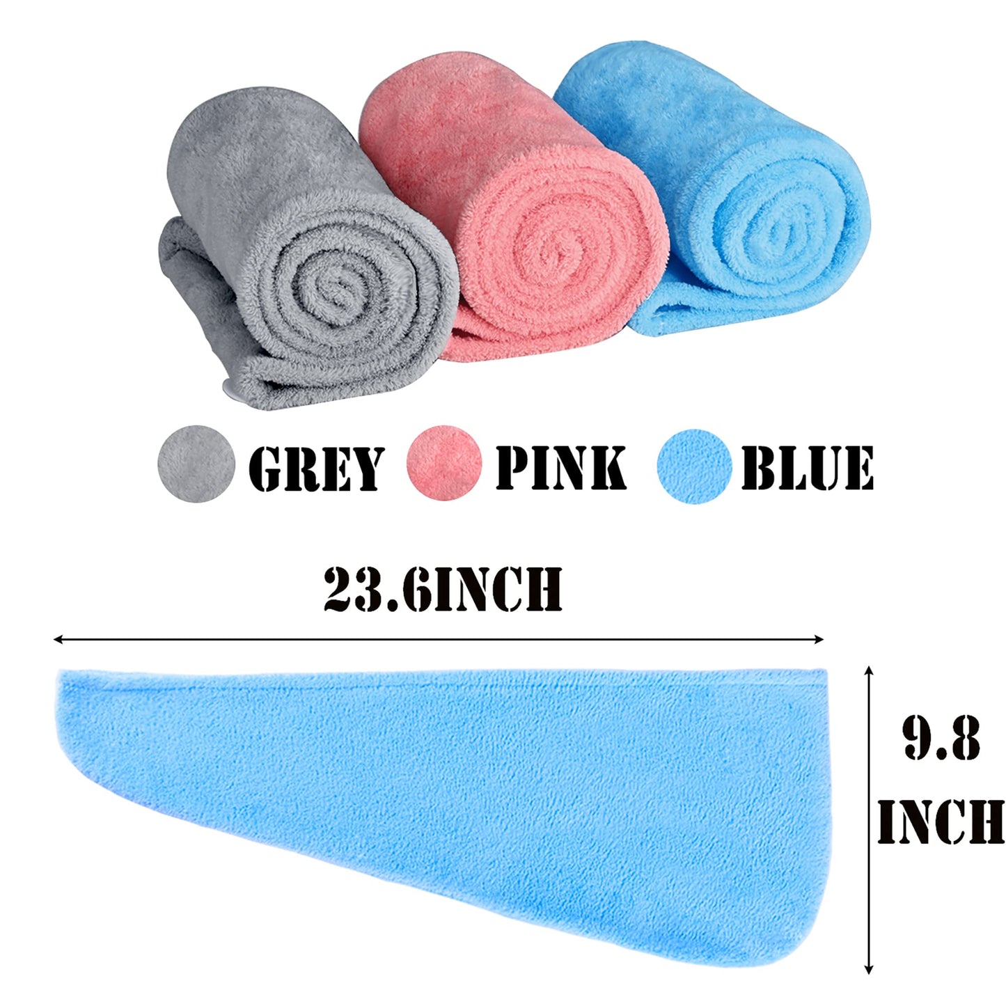 ELLEWIN Microfiber Hair Towel Wrap for Women 3 Pack,Hair Drying Turban with Button,Anti Frizz,Super Absorbent Quick Dry Hair Towels for Long Thick Short Hair