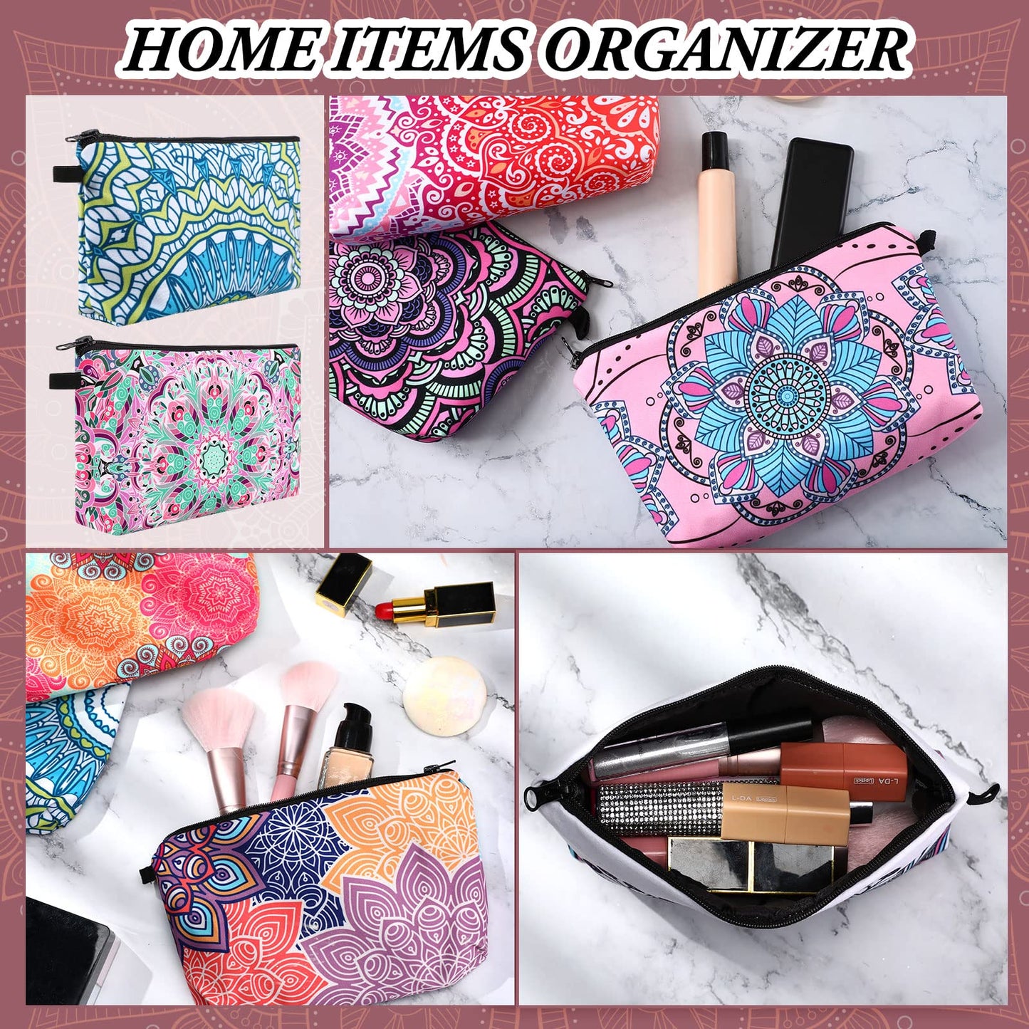 Dunzy 16 Pcs Makeup Bags Bulk Waterproof Cosmetic Bags Cna Week Graduation Gifts Roomy Zipper Pouch Travel Toiletry Portable Organizer Accessory Resistant Storage Purse for Women Men(Mandala Style)