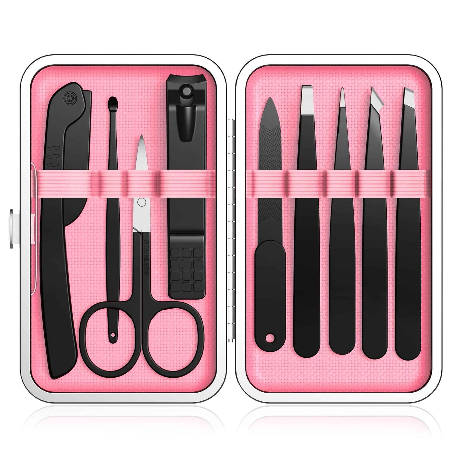 Yougai Tweezers Set, 9 Pcs Professional Stainless Steel Tweezers Kit for Women Facial Hair, Precision Eyebrow Tweezer Kit with Curved Scissors and Eyebrow Razor for Ingrown Hair Removal