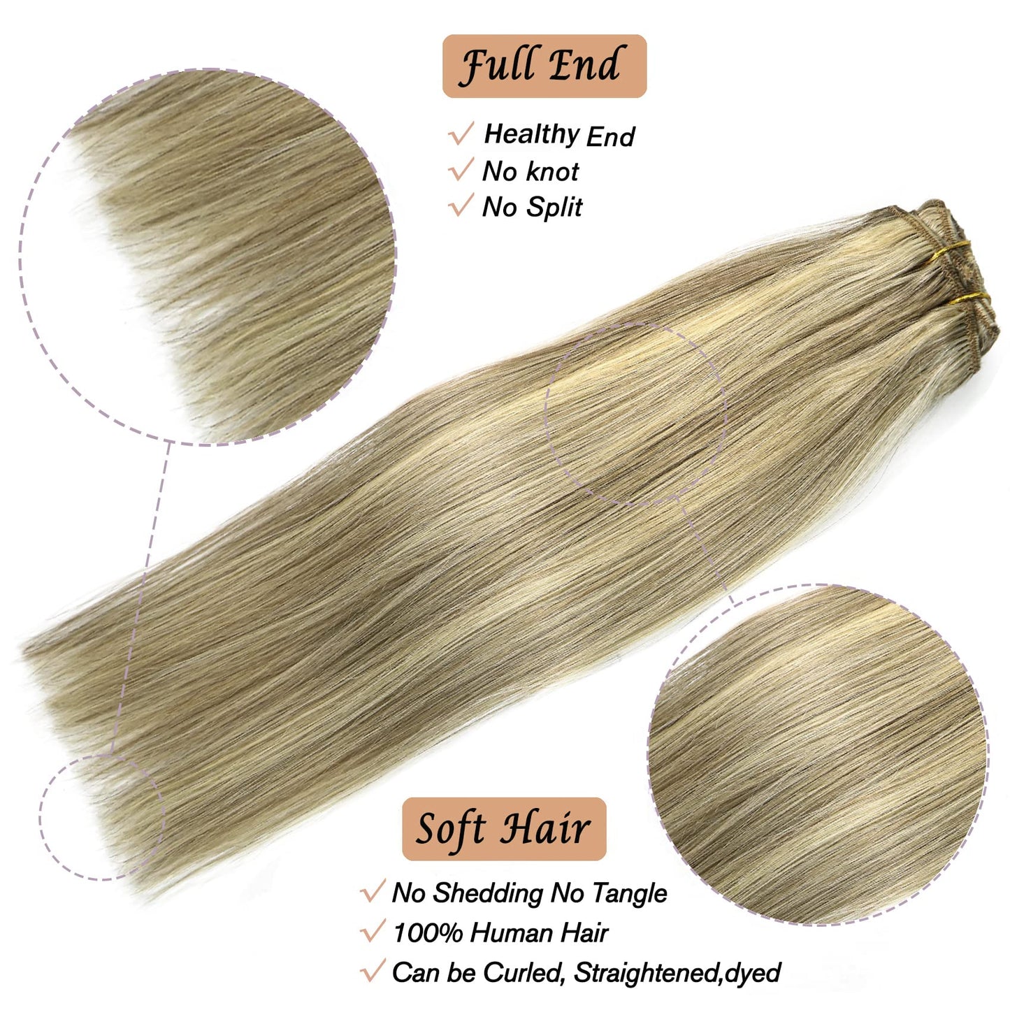 Honsoo Blonde Hair Extensions Clip In Balayage Hair Extensions Real Human Hair Mixed Bleach Blonde 15inch 70g 7pcs Real Human Hair Straight Silky Blonde For Women Natural Hair