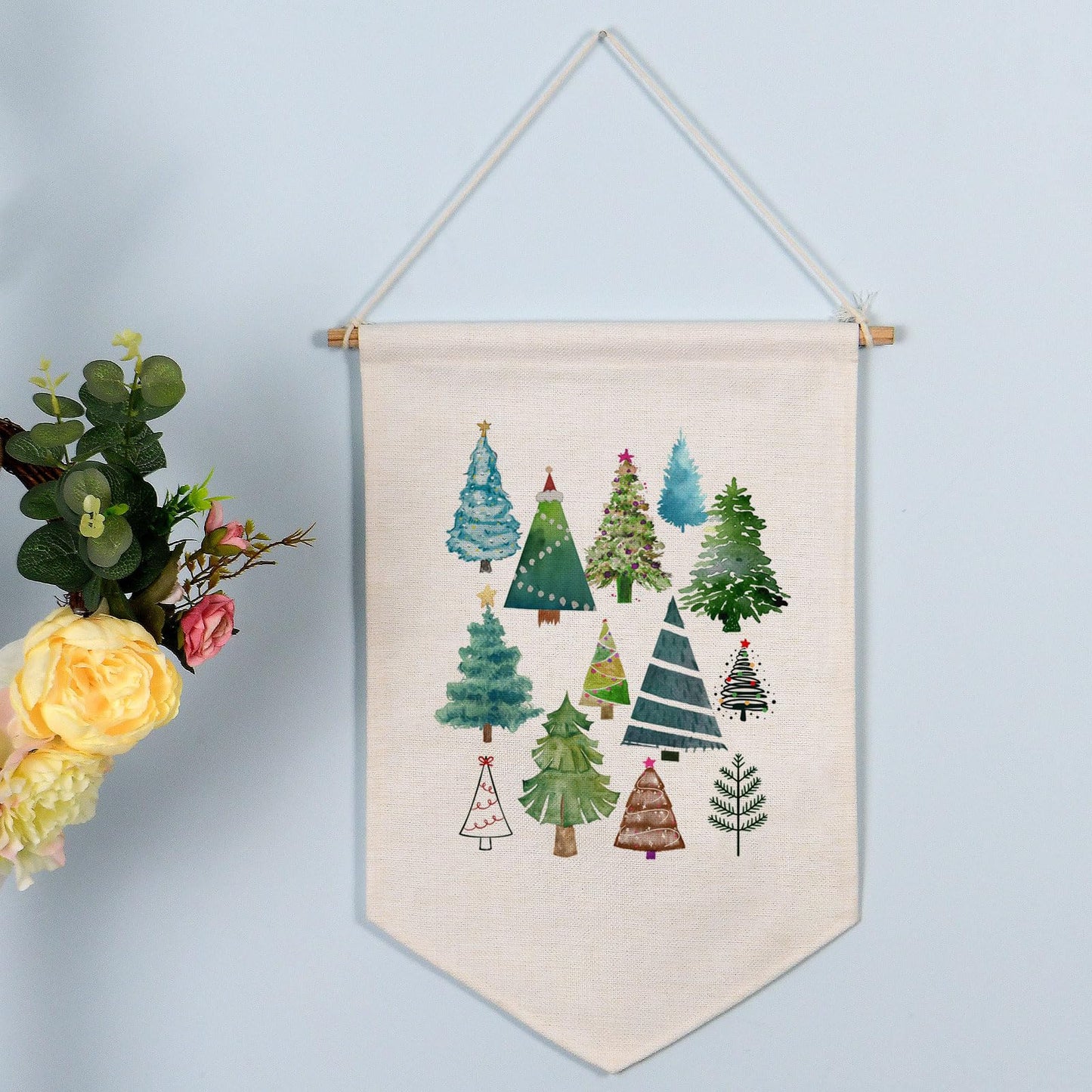 Christmas Tree Banner Christmas Decor Christmas Pennant Style Flag Wall Decor Banner Holiday Wall Decor Christmas Tree Art Snowy Forest Wall Art Christmas Gift