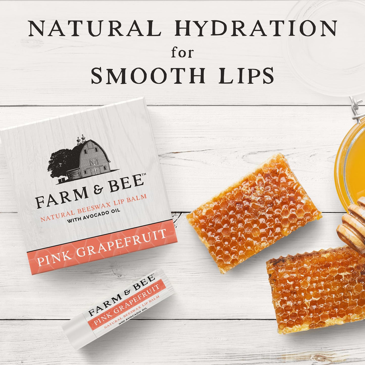 Natural Lip Balm - Organic & Natural Ingredients - Beeswax Based Moisturizing Lip Care Chapstick for Dry Cracked Lips - Great Gift Idea - Farm & Bee - 0.15oz (Pack of 4 - Pink Grapefruit)