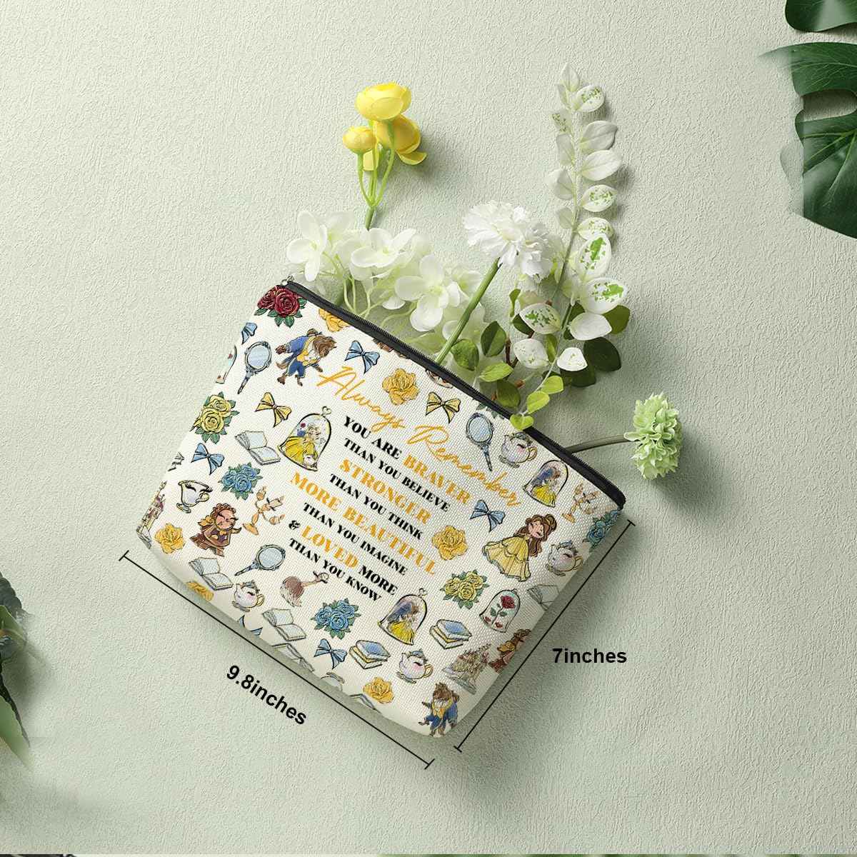 Magical Beauty Makeup Bag Inspired Fairy Tales Character Christmas Birthday Friendship Gifts for Women Girls Best Friend Granddaughter Magic Inspirational Braver Stronger Beautiful Cosmetic Bag