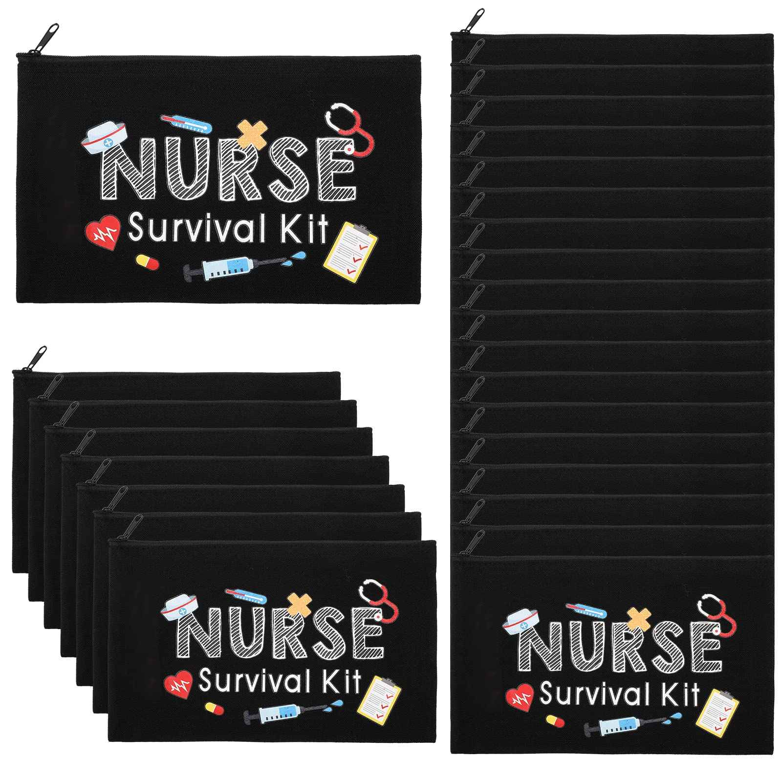 26 Pcs Nurse Survival Kit Cosmetic Bag Funny Gift for Nurse Practitioner Makeup Toiletry Nurse Bag Nurses Week Gifts Travel Zipper Nurse Pouch for Nurses School Birthday Teens, Black