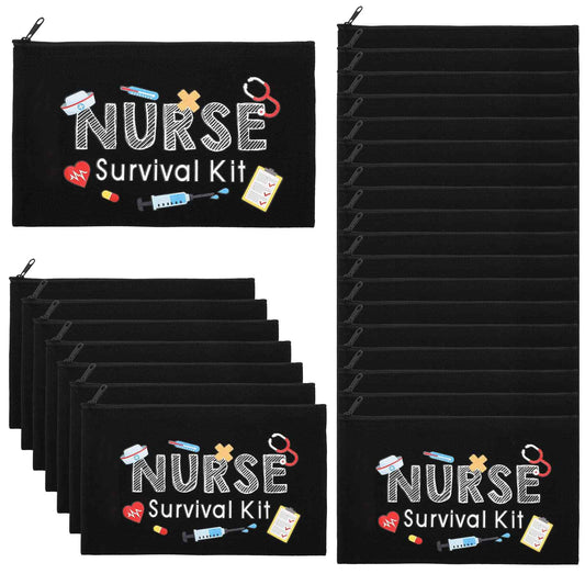 26 Pcs Nurse Survival Kit Cosmetic Bag Funny Gift for Nurse Practitioner Makeup Toiletry Nurse Bag Nurses Week Gifts Travel Zipper Nurse Pouch for Nurses School Birthday Teens, Black