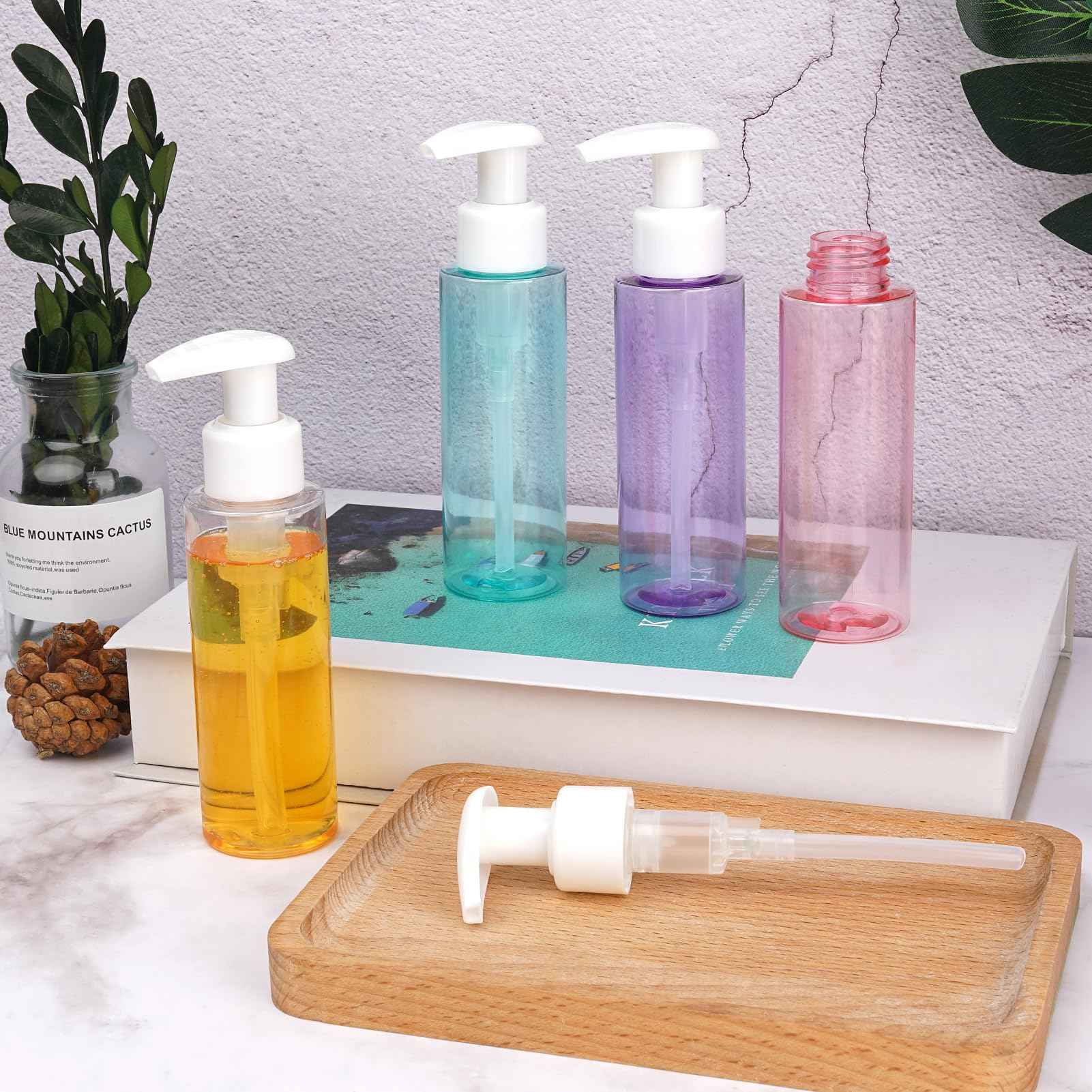 Travel Bottles Plastic Pump Bottle Dispenser TSA Approved 3.4oz/100ml 4 Pack Travel Refillable Shampoo and Conditioner Bottles Empty Travel Size Bottles for Cosmetic, Lotion, Liquid Soap (mixcolor)