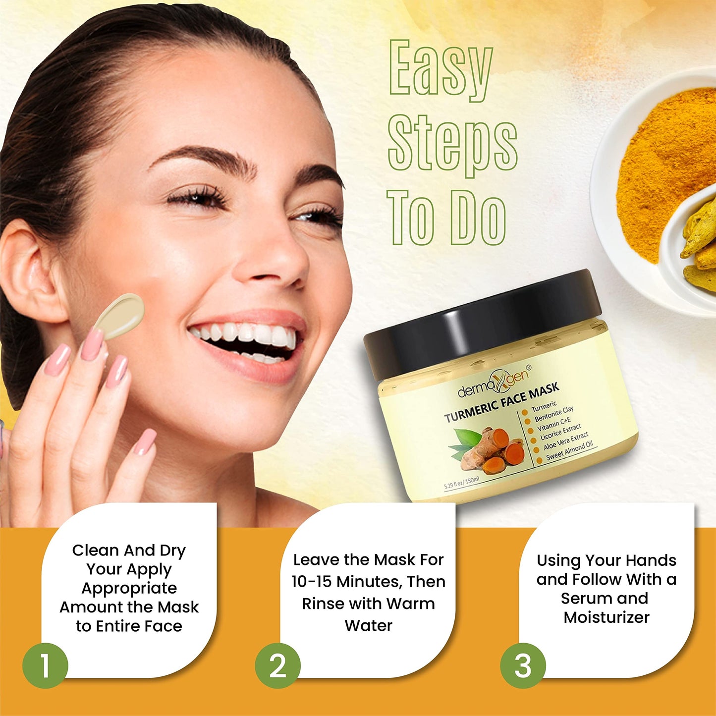 DERMAXGEN Organic Turmeric Face Mask - Detox Clay for Clear, Radiant Skin - Acne & Scars Reduction, Healing Clay Pore Cleansing Facial Mask - Improve Skin Tone and Texture - All-Natural 5.29FL OZ