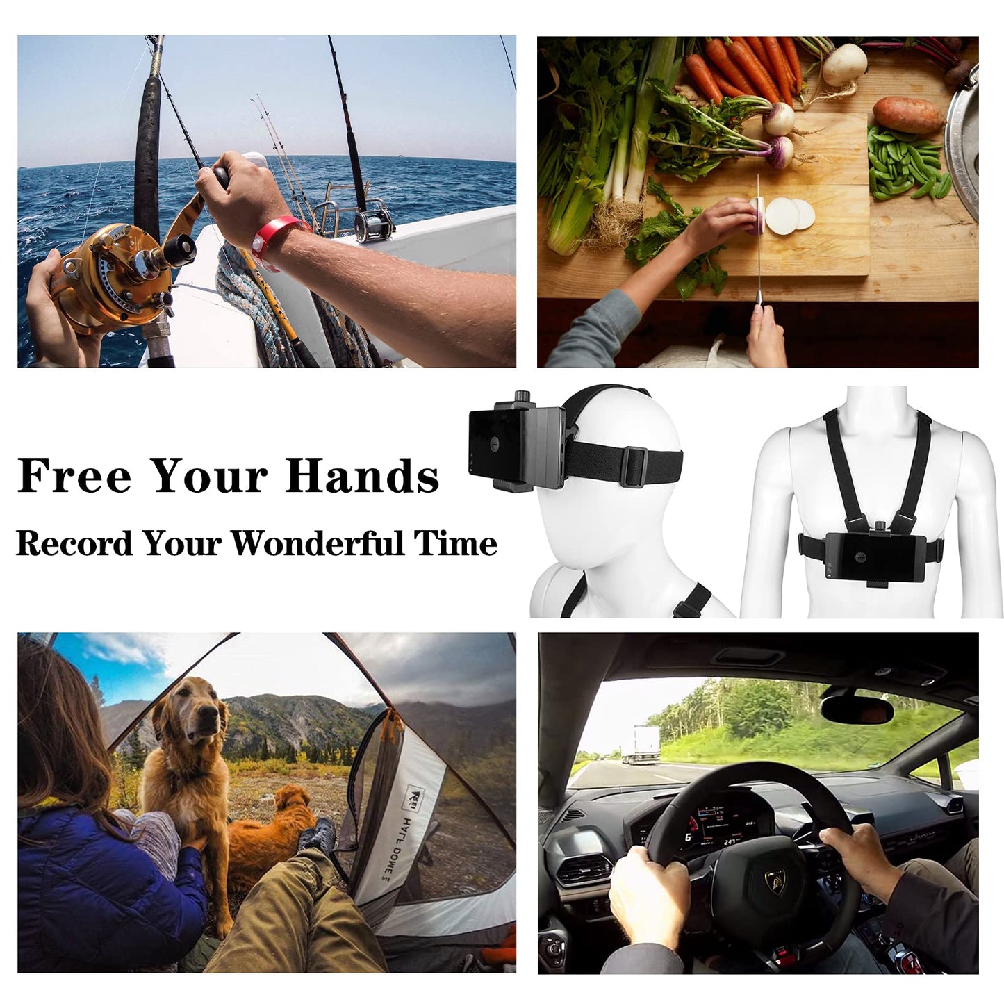 Phone Chest Mount Harness Vest and Head Strap Clip Holder for POV/VLOG, Compatible with iPhone,Samsung,GoPro Hero,DJI Osmo,AKASO and Action Cameras