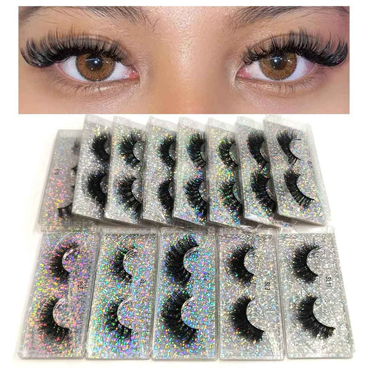 U-Hotmi 3D Faux Mink Lashes Fake Eyelashes Bulk Wholesale Fales Eyelashes 16mm Natural(50 pairs)