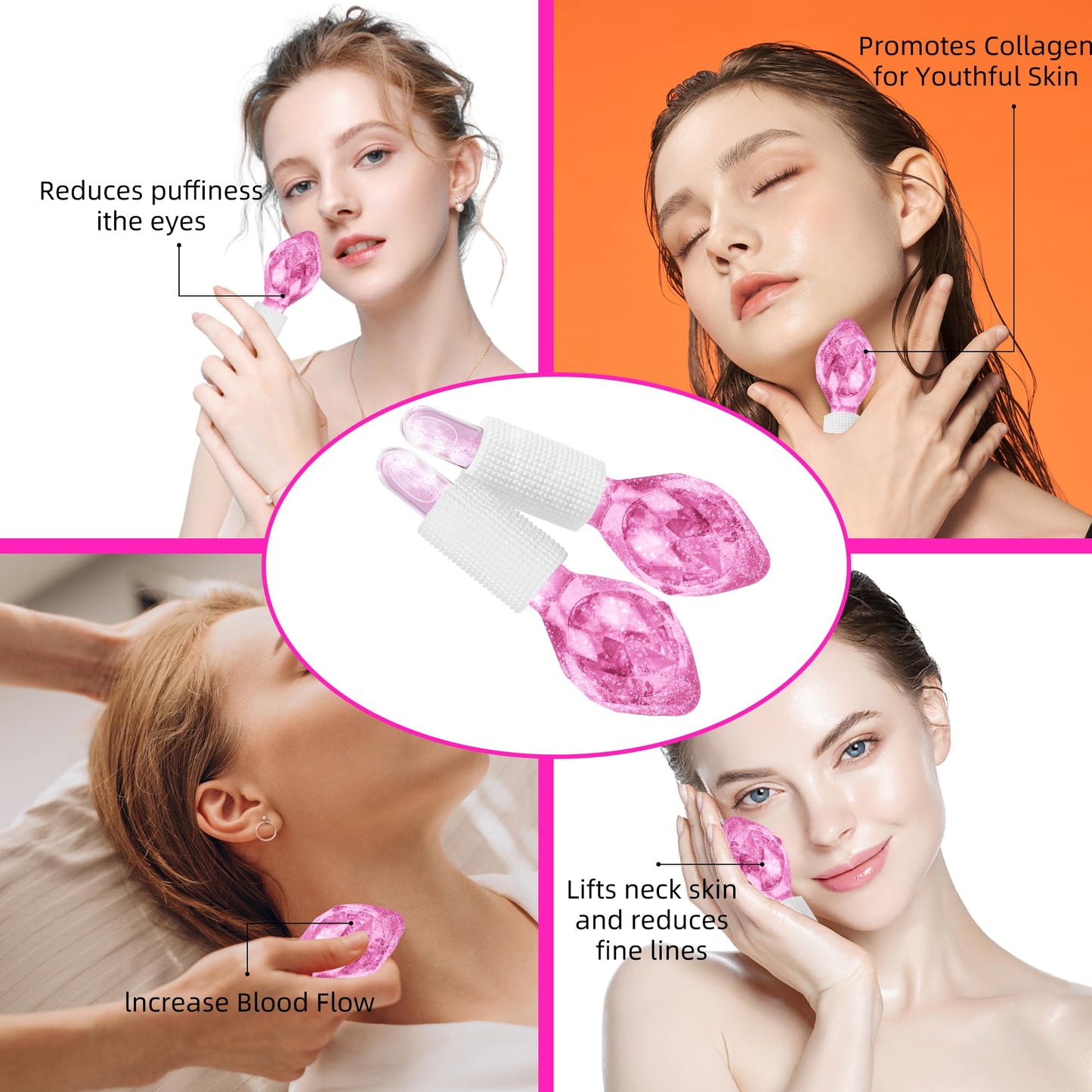 Smasener Ice Globes for Facials, Ice Globes, 2PCS Facial Ice Globes, Cooling Globes, Globes for Face Neck & Eyes, Daily Beauty, Tighten Skin, Anti Ageing, Reduce Puffy and Wrinkle (Lozenge Pink)