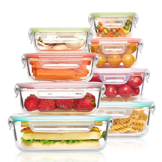 Vtopmart 8 Pack Glass Meal Prep Container with Lids, Snapware Lunch Containers for Food Storage, Airtight Kitchen Container for Leftover, Microwave, Oven, Freezer and Dishwasher Safe, BPA Free