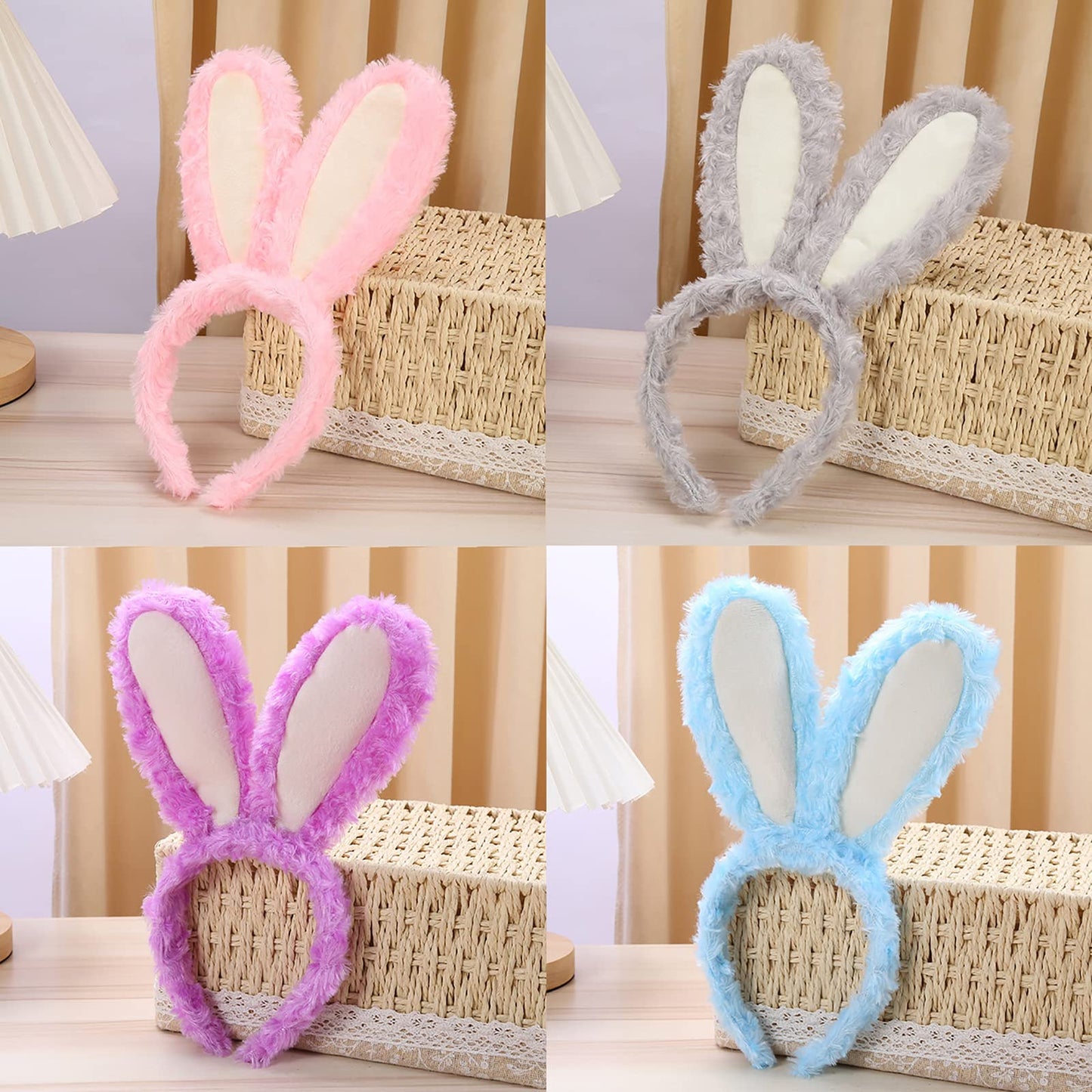 FunSpt Easter bunny Plush headband rabbit ears Halloween costume White