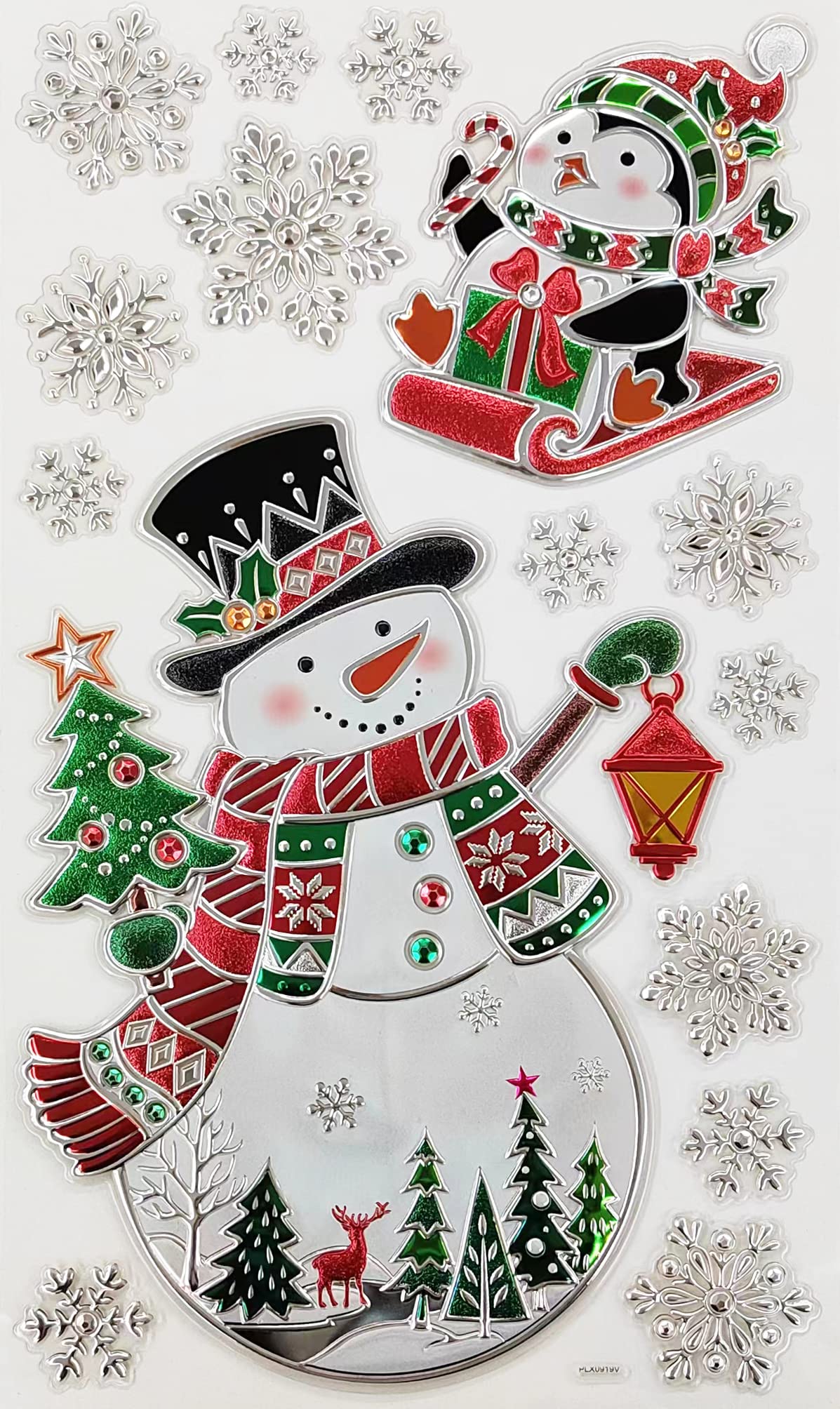 bCreative Christmas Stickers Decals Glass Wall Clings Decorations DIY Adhesives 4 Sheets Assorted Santa Claus Tree Snowflake