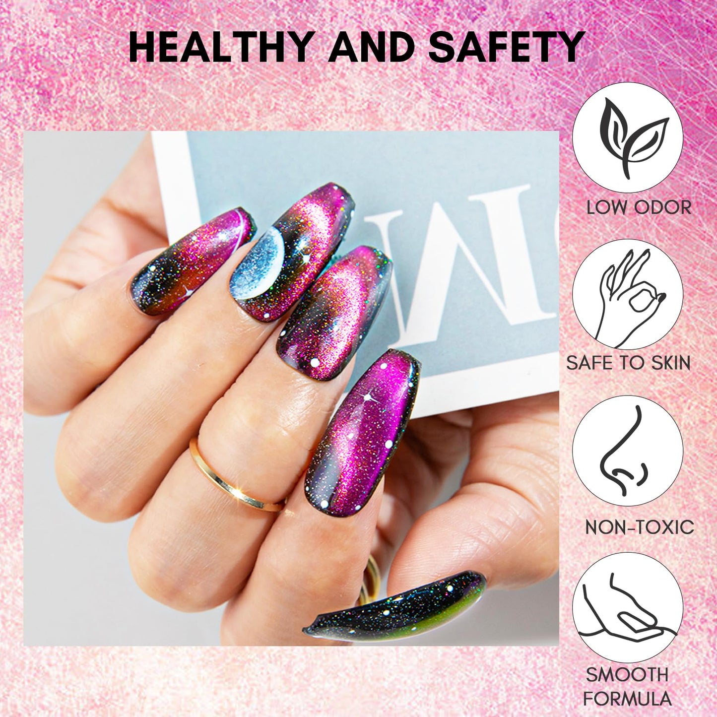 Makartt Gel Nail Polish, Black Hole Cat Eye Gel Polish 10ml Sparkly Cat Eye Glitter Spring Gel Polish with Magnet Stick Soak Off UV/LED Manicure Nail Art Designs-Wine & Shine