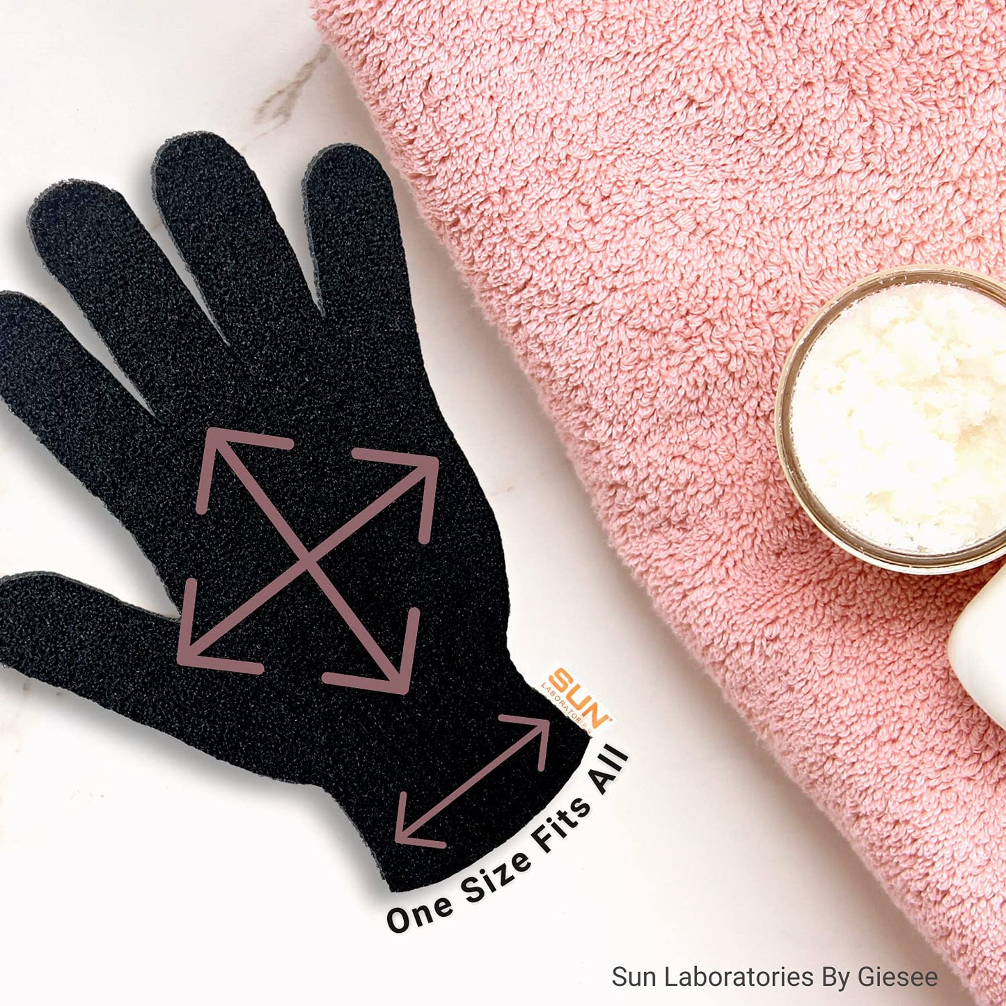 Sun Laboratories By Giesee Exfoliating Glove - Exfoliating Body Scrubber for Sun Tan Removal, Self Tanner Remover, and Fake Tan Eraser - Premium Tanning Mitt for Deep Exfoliation and Smooth Skin