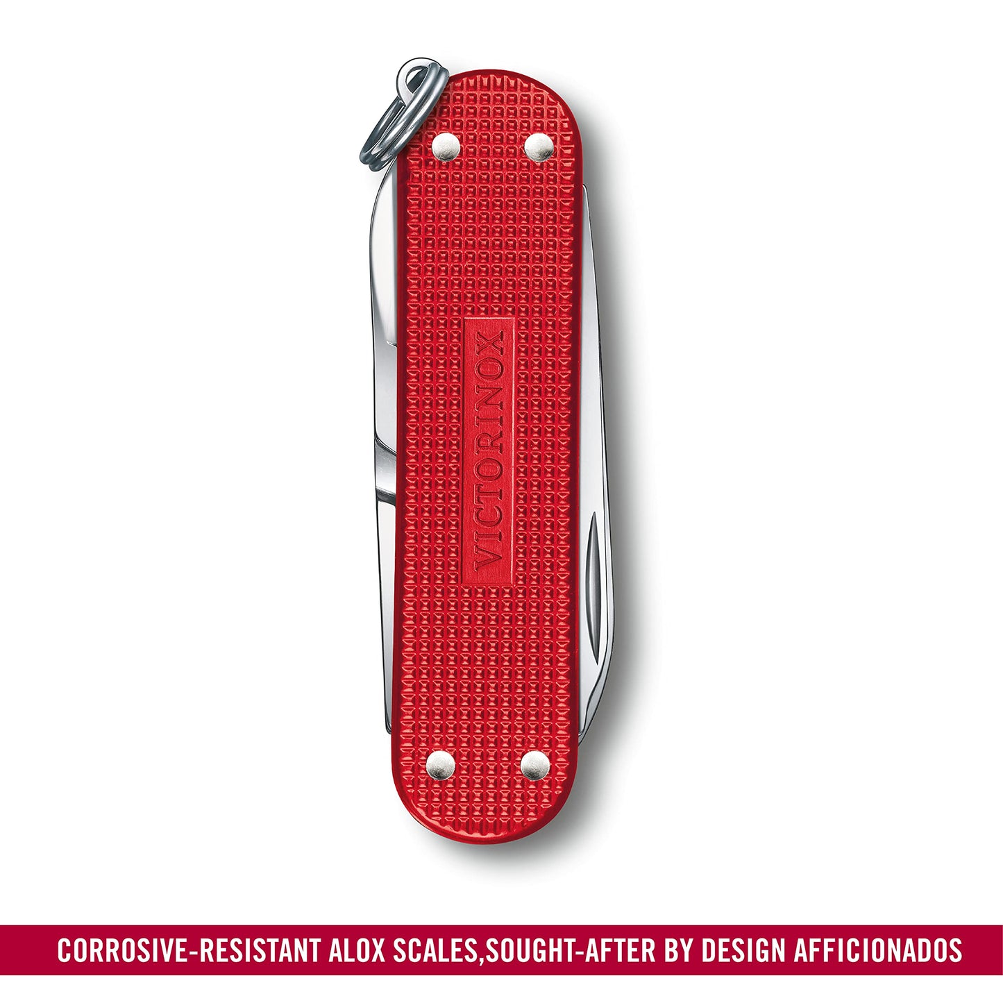 Victorinox Classic SD Alox Swiss Army Knife, Compact, 5 Functions, Swiss Made Pocket Knife with Small Blade, Screwdriver and Key Ring - Sweet Berry (Red)