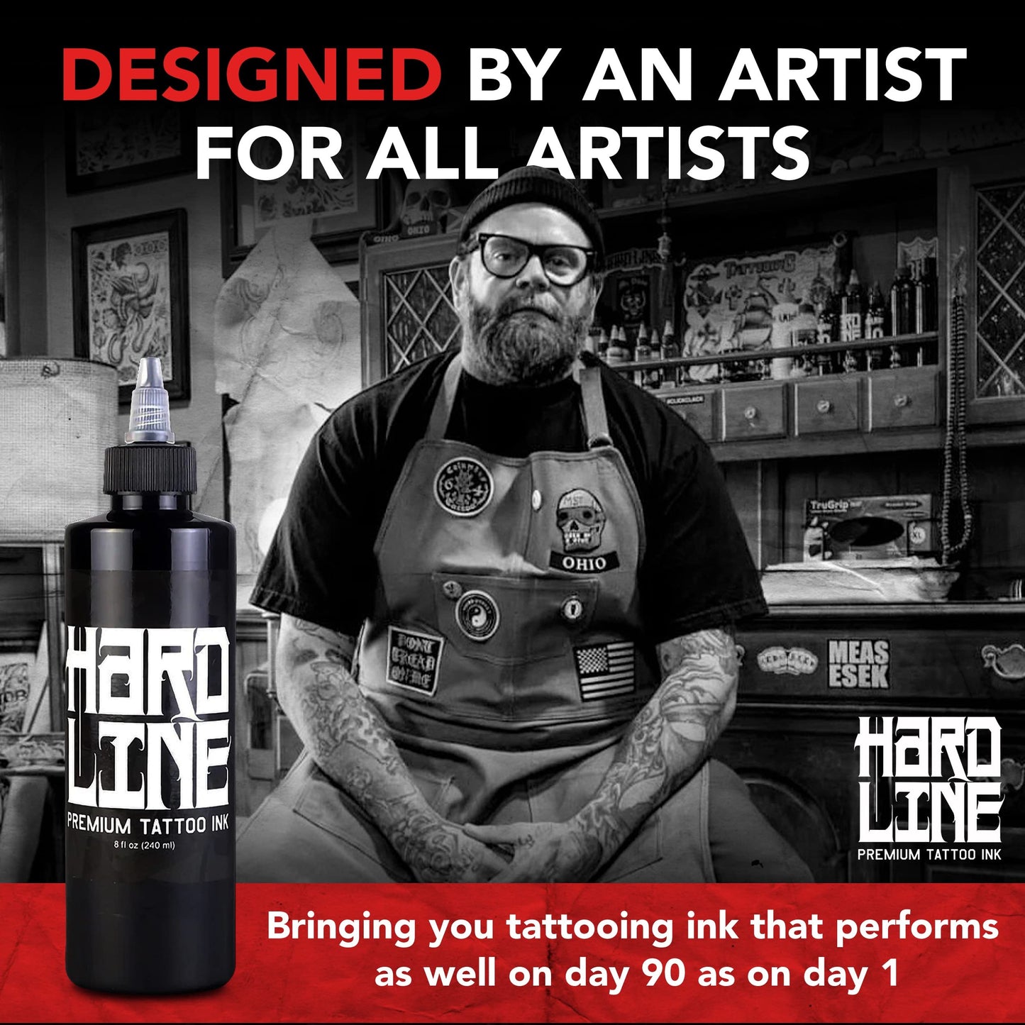 Hardline Premium Tattoo Black Ink – Permanent Black Tattoo Ink – Black Tattoo Ink for Lining and Shading – Professional Tattoo Ink for Tattoo Artists - Black Tattoo Ink 8 oz