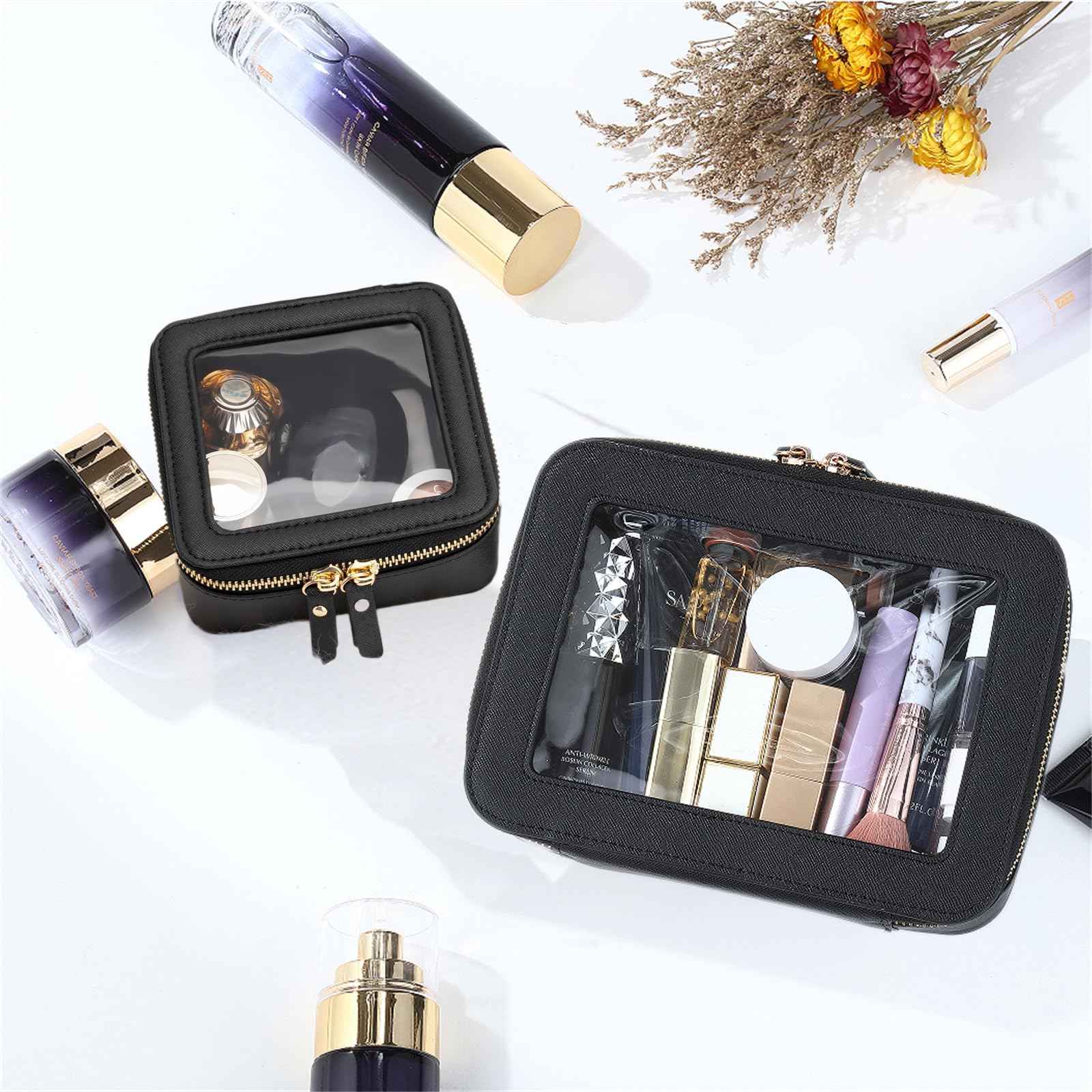 Clear Makeup Bag with Mini Cosmetic Bags,Travel Toiletry Bag for Women,Portable Cosmetic Bag Case, Transparent Waterproof Cosmetic Organizer Storage Bag for Women Men