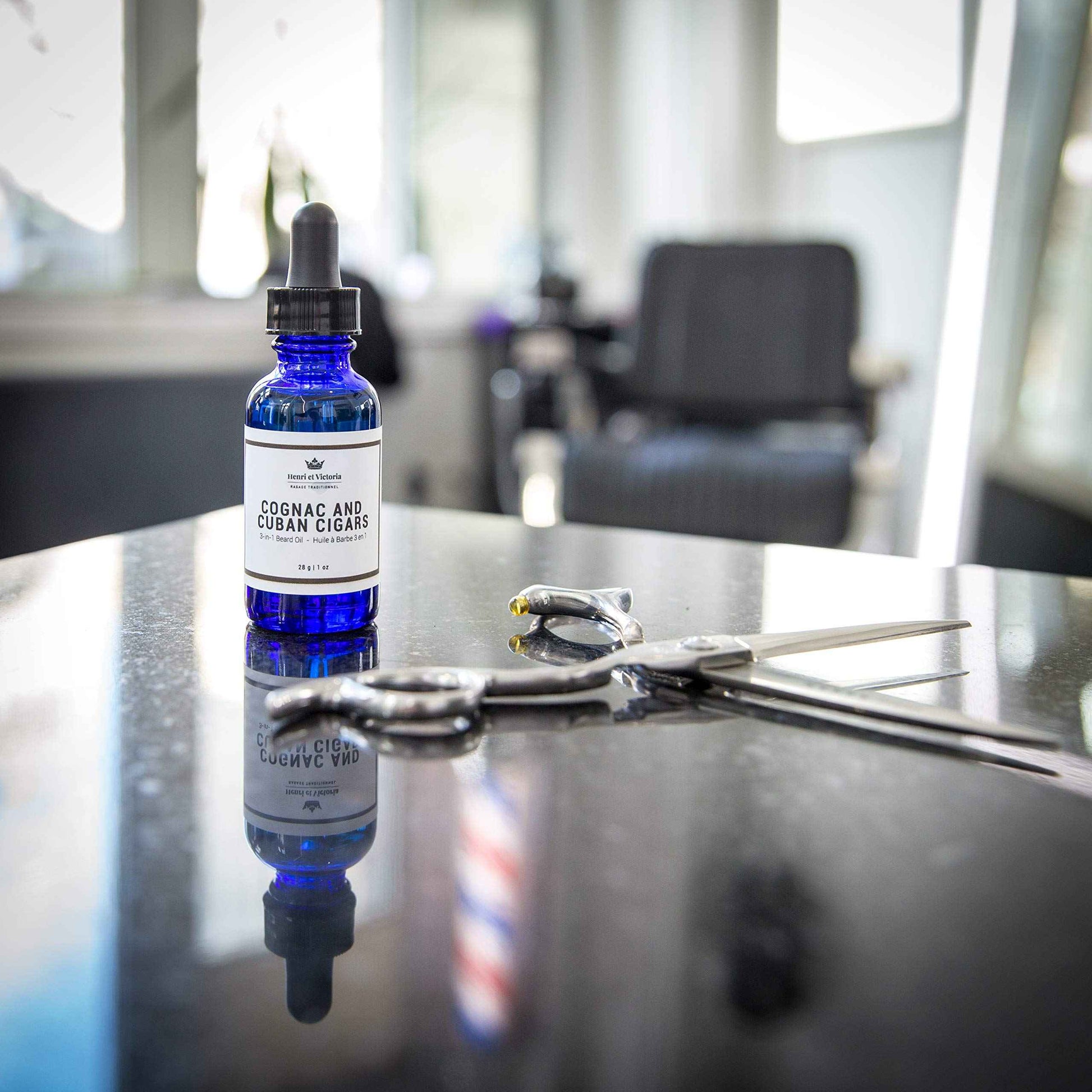 HENRI ET VICTORIA Beard Oil Cognac and Cuban Cigars Fragrance | Canadian Made by Skilled Artisan | Moisturizing, Non-Greasy, Natural Ingredients | 28g (1oz)