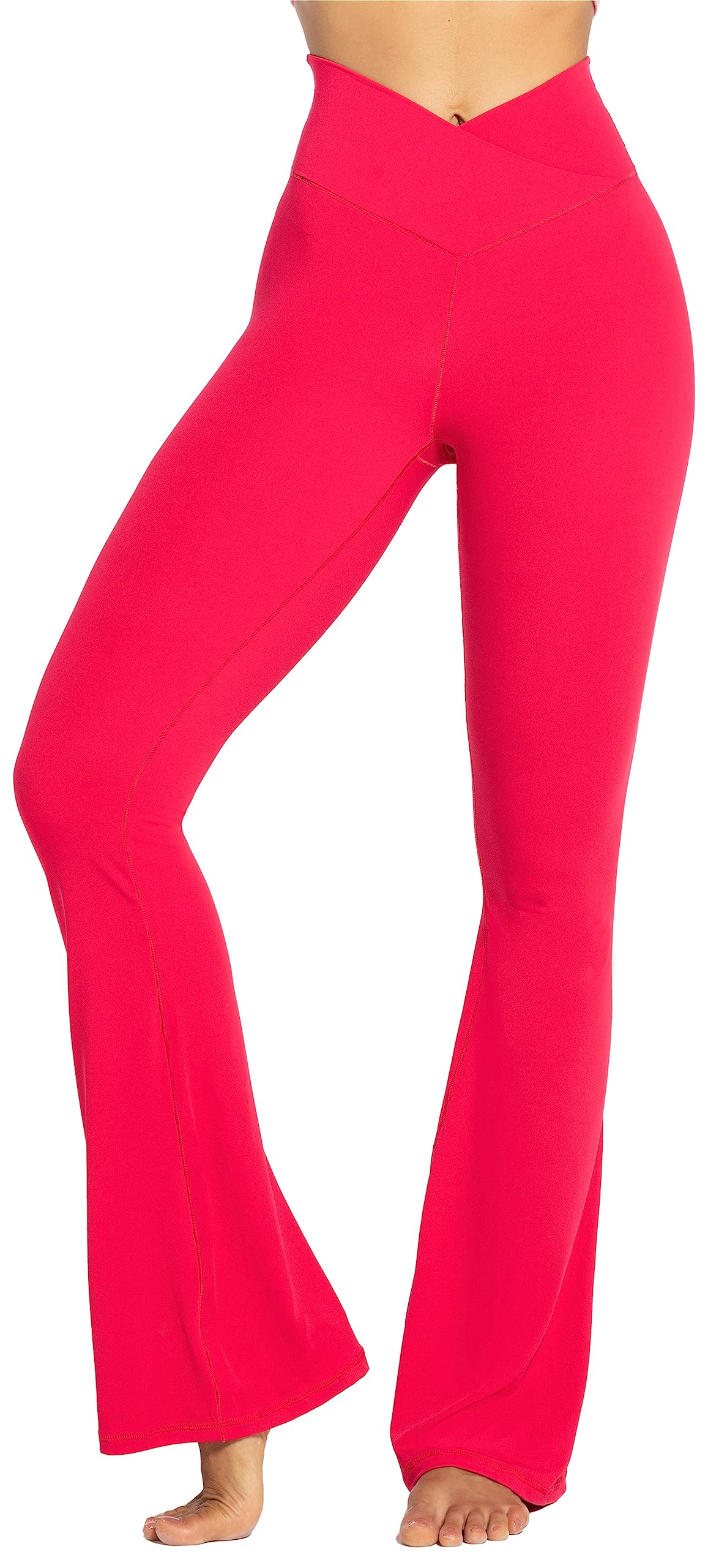 Sunzel Flare Leggings, Crossover Yoga Pants for Women with Tummy Control, High-Waisted and Wide Leg Red