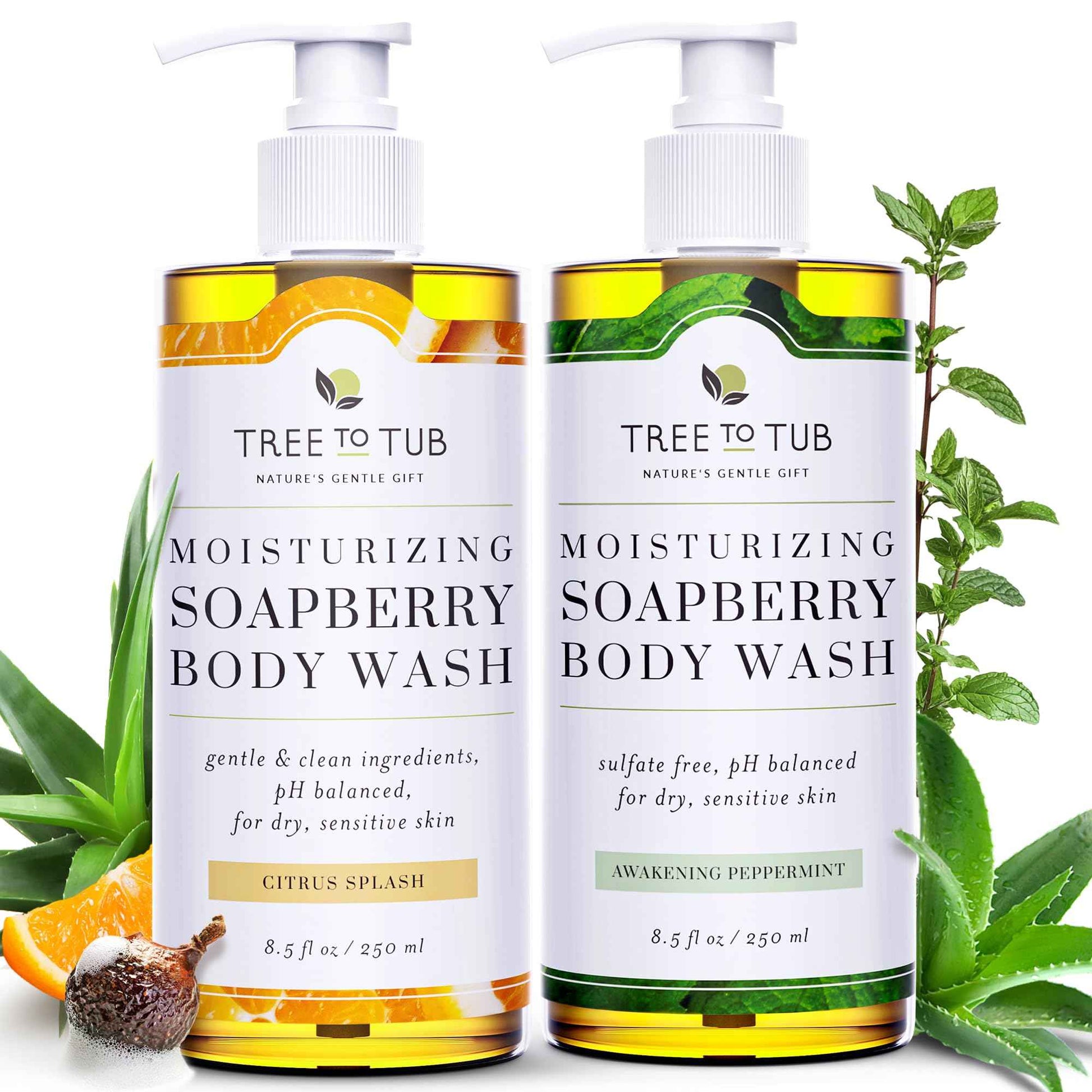 Tree to Tub Citrus & Peppermint Body Wash for Dry Skin Sensitive Skin - pH Balanced Moisturizing Body Wash, Hydrating Sulfate Free Vegan Body Soap for Women & Men w/Organic Shea Butter