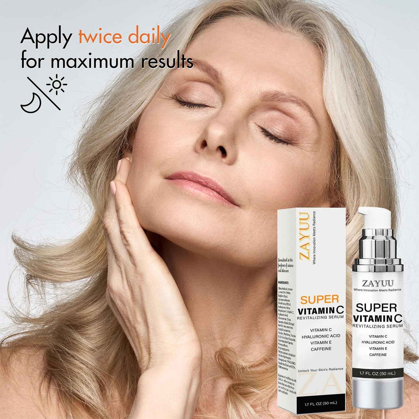 Super Vitamin C Face Serum for Mature Skin: All-In-One Hydrating Anti-Aging Formula - Vitamin C, Hyaluronic Acid, Vitamin E, Caffeine - Face Lift Serum for Wrinkles, Dark Spots - 1.7 fl. oz.