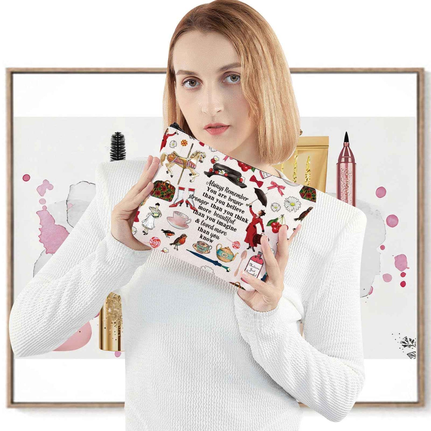 LEVLO Mary Movie Cosmetic Makeup Bag - You Are Braver Stronger Smarter Than You Think - Zipper Pouch for Mary Fans (Always Mary)