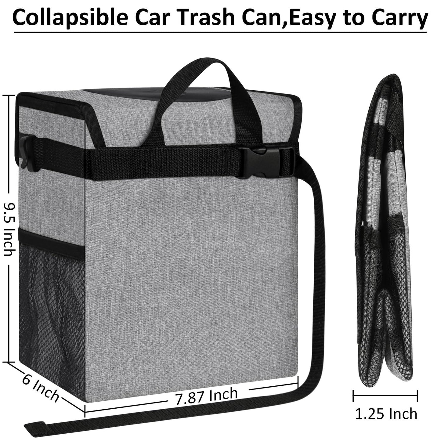 ELONGRIVER Car Trash Can Bin for Back Seat Leak Proof, Cute Trash Bag Hanging, for SUV Truck Van, Automotive Vehicle Garbage Cans Front Seat Grey