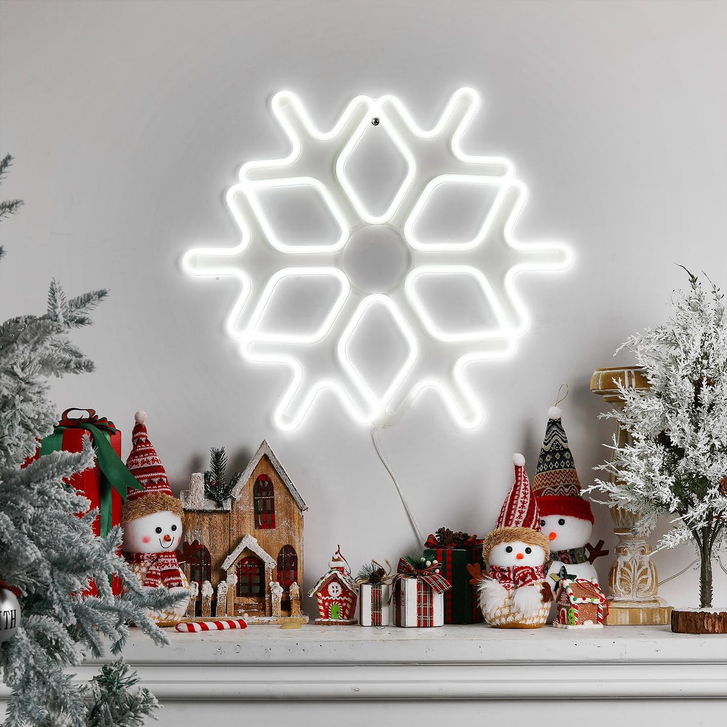 VIHOSE 3 Pcs 24 Large Lighted Snowflake LED Christmas Snowflake Hanging Light Giant Snowflake Sculpture Lights Snowflake Silhouette Decoration Christmas Party Decorations for Window Porch Yard Tree