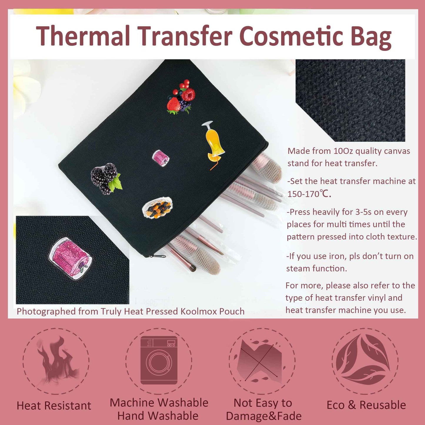 Koolmox 20 Makeup Bags in Bulk, 9x7 Large Plain Black Canvas Pouch with Zipper, Cotton Cosmetic Bags Wholesale for Painting, Heat Transfer Printing, Crafting, Drawing Decoration, Pen Case