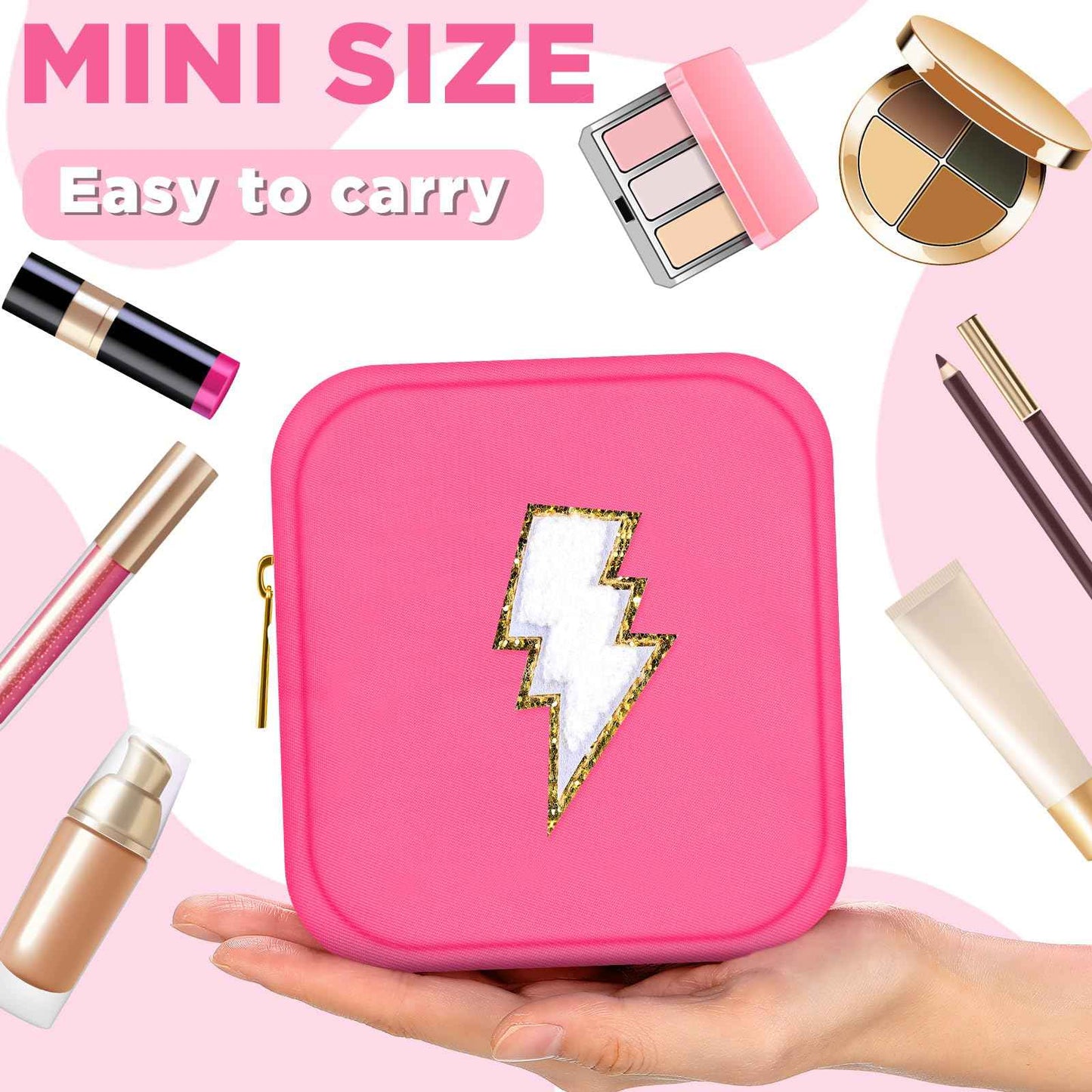 Zubebe 6 Pcs Preppy Patch Cute Makeup Bags Toiletry Bags Skincare Pouch Chenille Letter Nylon Bag for Purse Small Zipper Cosmetic Makeup Pouch Preppy Things for Travel(Fluorescent Color)