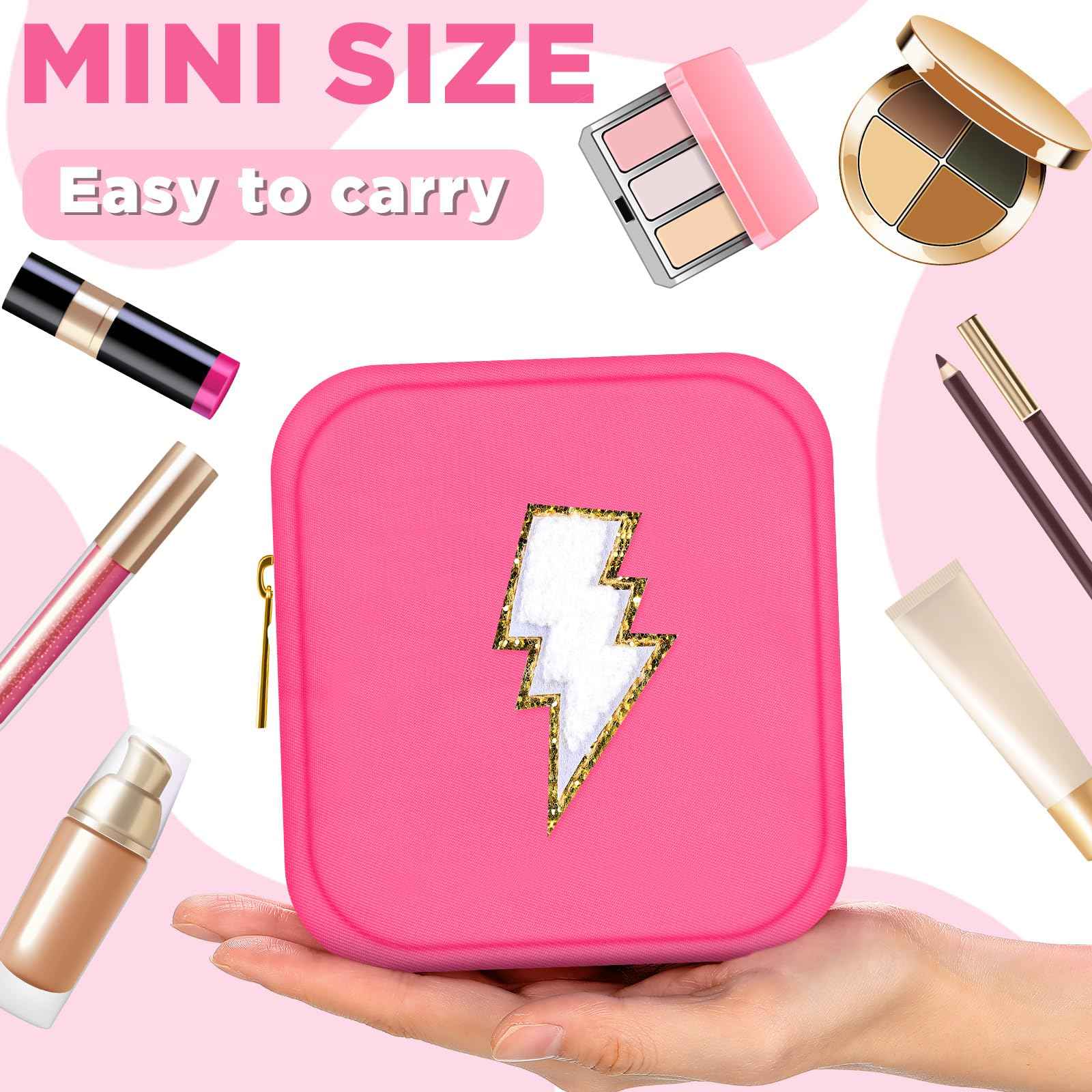 Zubebe 6 Pcs Preppy Patch Cute Makeup Bags Toiletry Bags Skincare Pouch Chenille Letter Nylon Bag for Purse Small Zipper Cosmetic Makeup Pouch Preppy Things for Travel(Fluorescent Color)