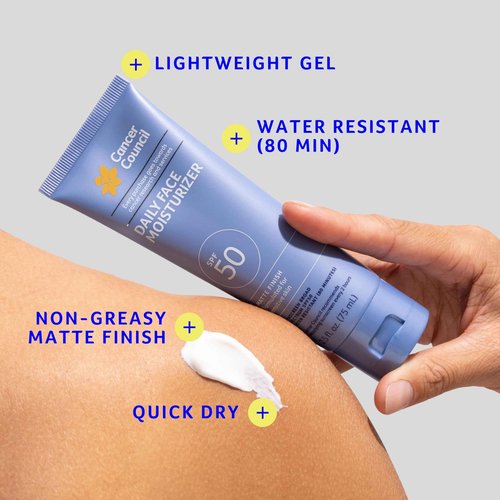 Cancer Council Daily Moisturizer Sunscreen for Face, SPF50+, Sun Care with Green Tea Extract Broad Spectrum UVA/UVB Sun Protection, Sensitive Skin, Paraben & Fragrance Free, Water Resistant, 2.5fl. Oz