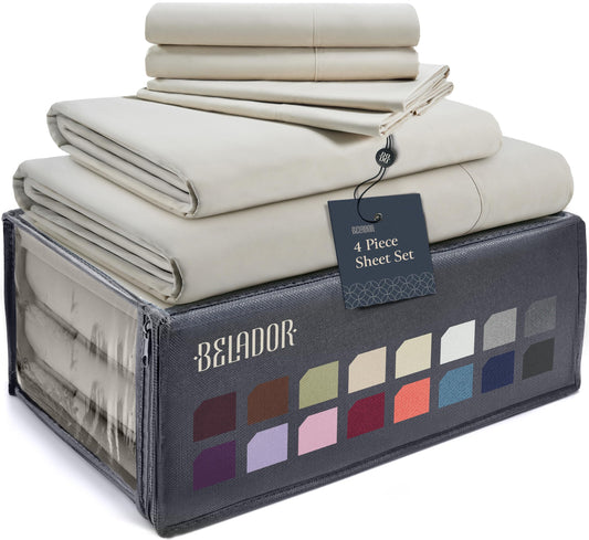 BELADOR Silky Soft Twin Sheet Set - Luxury 4 Piece Bed Sheets for Twin Size Bed, Secure-Fit Deep Pocket Sheets with Elastic, Breathable Hotel Sheets and Pillowcase Set, Wrinkle Free Oeko-Tex Sheets