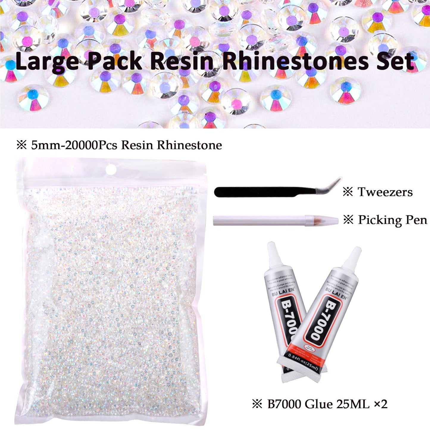 20000Pcs 5mm Clear AB Resin Flatback Rhinestone, Jelly Resin Non-Hotfix Rhinestones for Crafts DIY Design, Tumblers, Clothes, Makeup, Nail Art