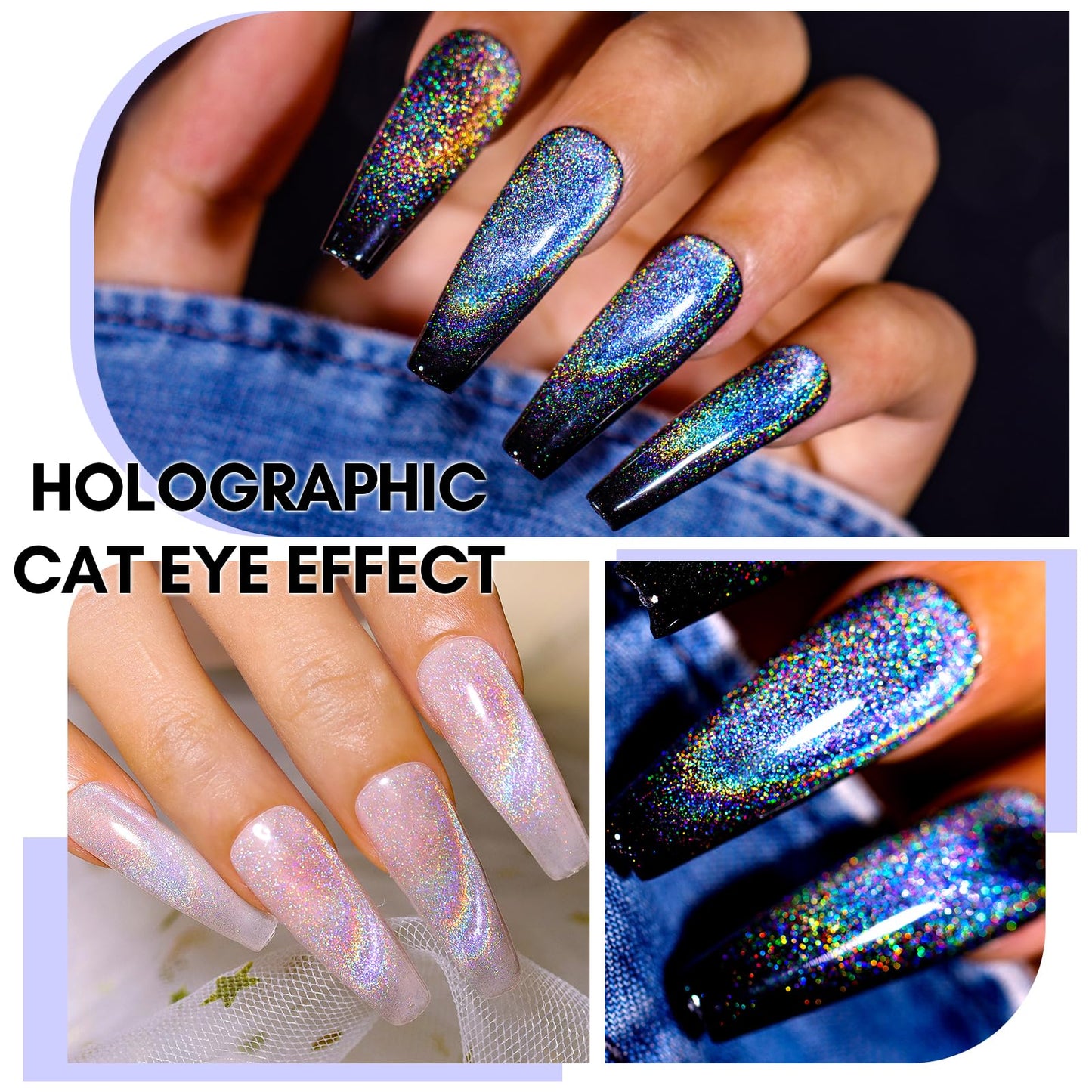 Makartt Gel Nail Polish, Universal Rainbow Cat Eye Gel Nail Polish 10ml Holographic 9D Sparkly Hole Cat Eye Glitter Spring Gel Polish with Magnet Stick Soak Off UV/LED Manicure Nail Art Designs