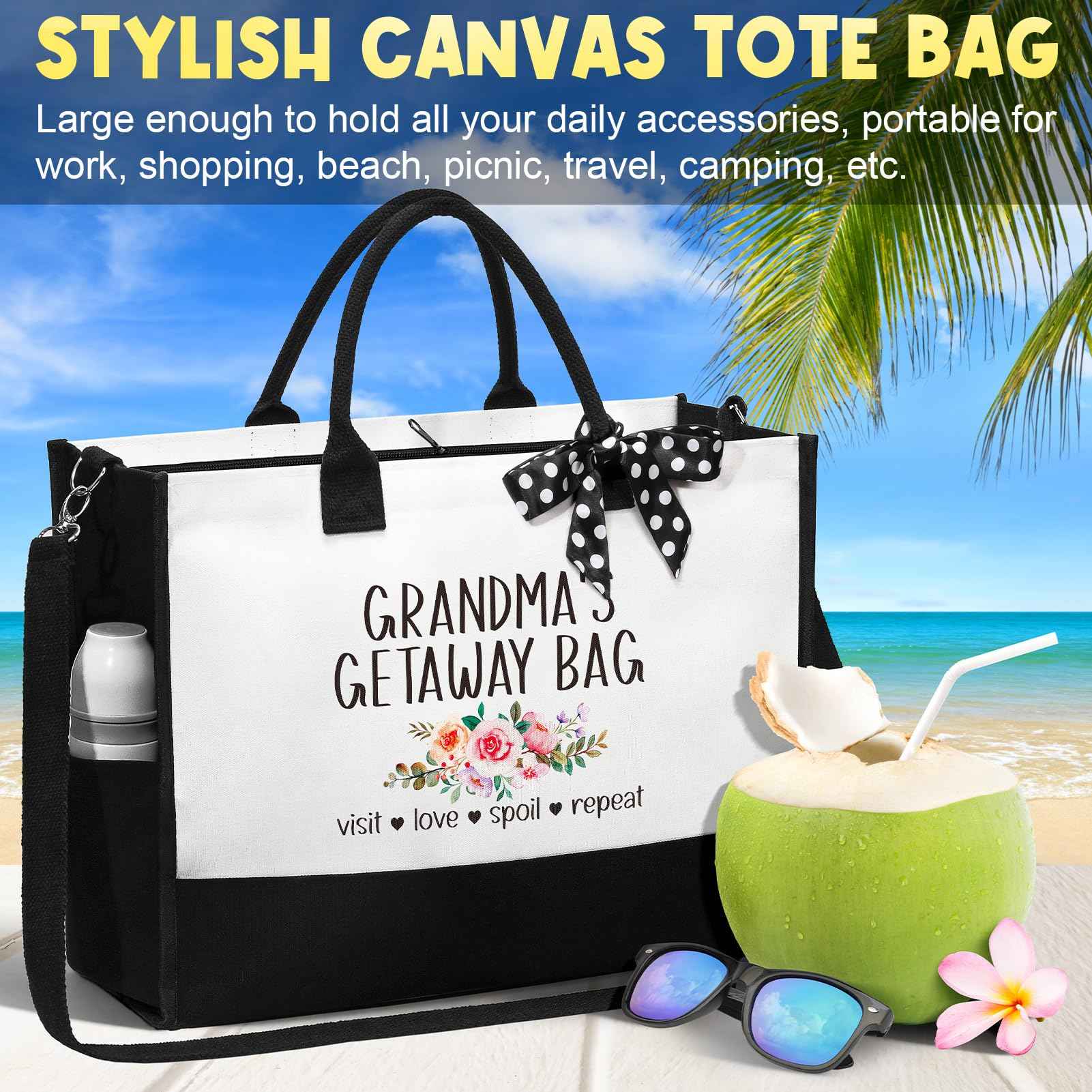 Best Grandma Gifts, Christmas Gifts for Grandma from Granddaughter Grandchildren Grandkids, Nana Birthday Gift Grandmother Canvas Tote Bag Makeup Bag Set for Gigi Unique Grandmother New Granny Gift