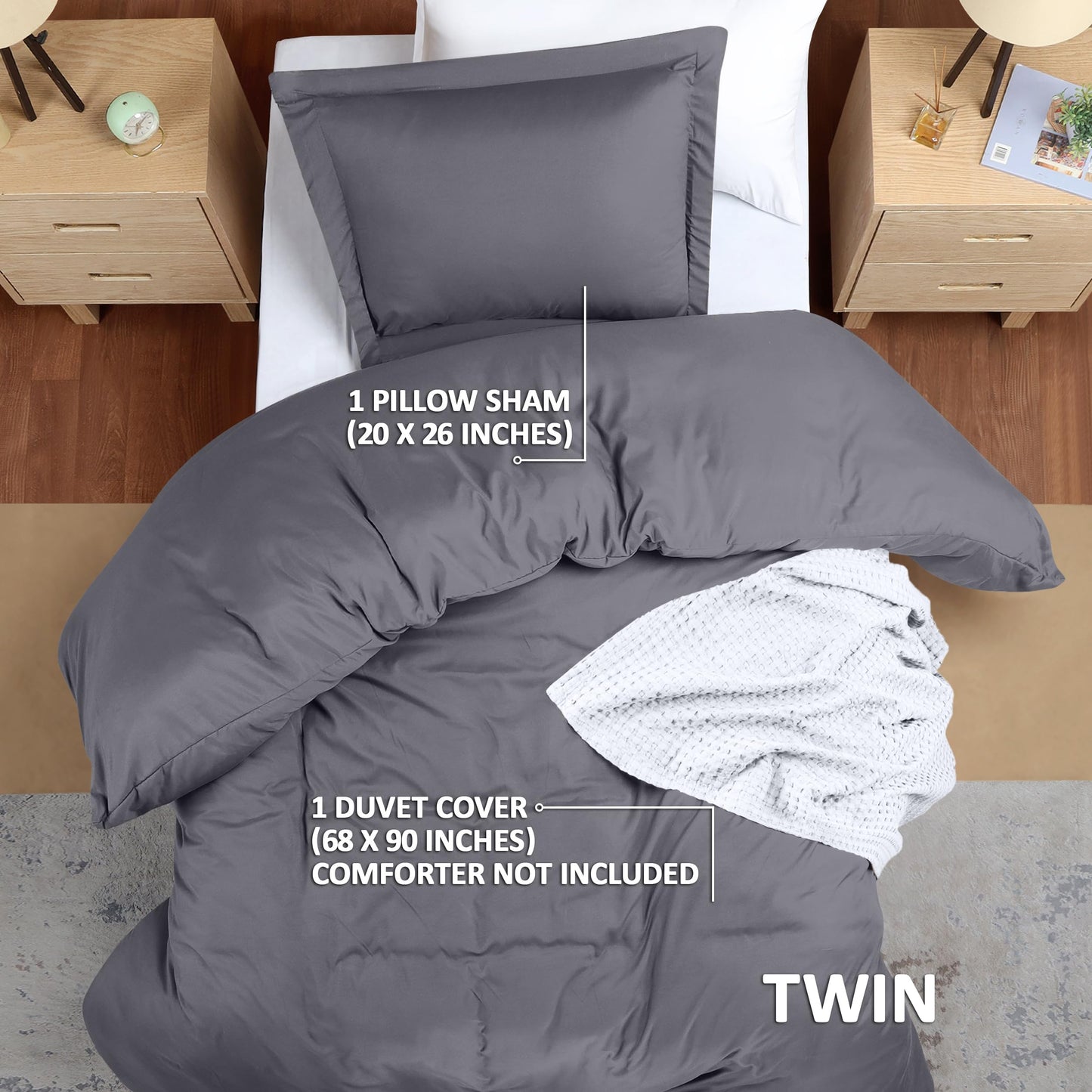 Utopia Bedding Duvet Cover Twin Size - 1 Duvet Cover with 1 Pillow Sham - 2 Pieces Bedding Duvet Cover with Zipper Closure - Soft Brushed Microfiber, 68 X 90 Inches (Twin/Twin XL, Grey)