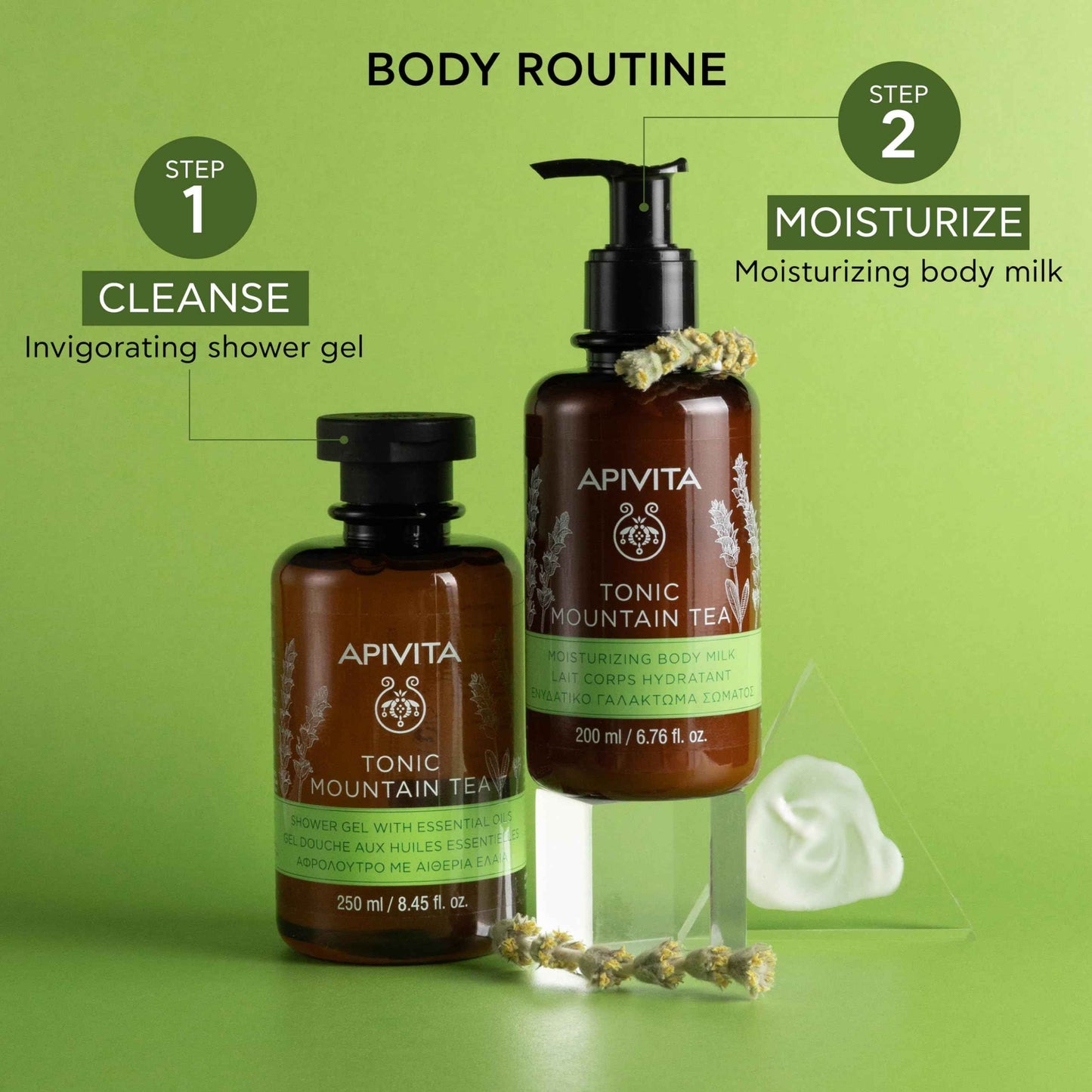 Apivita Tonic Mountain Tea Mousturizing Body Milk | Moisturizes, Softens Tones & Revitalizes with Mountain Tea & Propolis, 200 mL / 6.67 oz