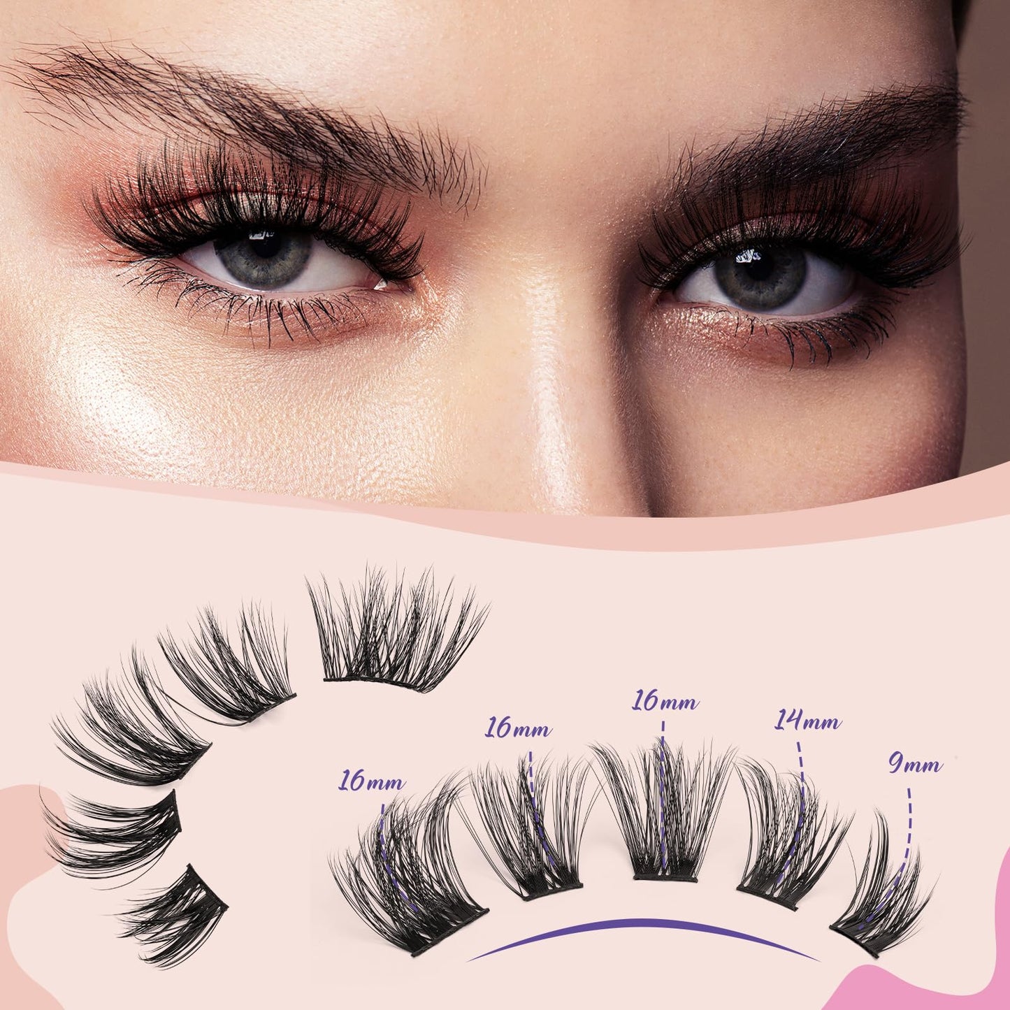 Lash Clusters 8 Pairs Crislashes 9-16mm Strip Cluster Lashes C/D Curl Eyelash Clusters Manga Volume Lash Clusters DIY Eyelash Extensions Reusable Cluster Eyelash Extensions (Clusters 01)