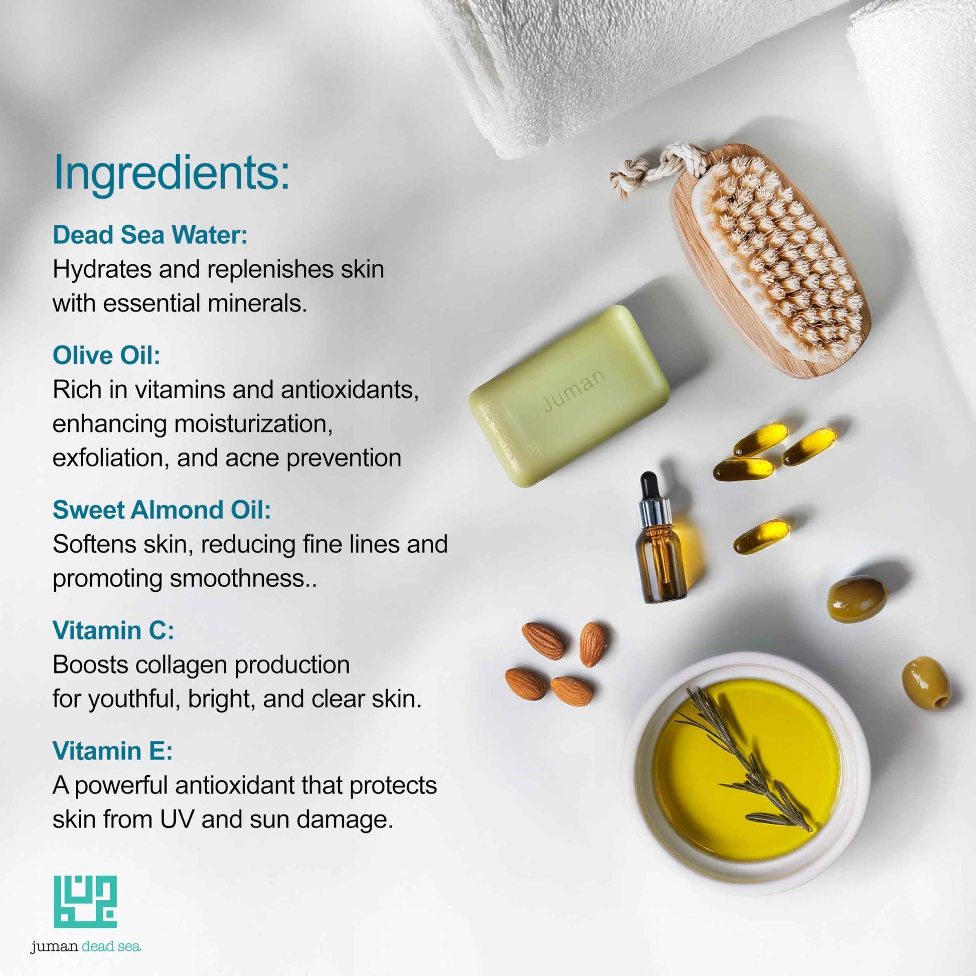 JUMAN Dead Sea Minerals Olive Oil Soap | Rich in Vitamin E | For Psoriasis, Eczema & Redness| Soap Bar for Sensitive Dry Skin| 4oz (Pack of 4)