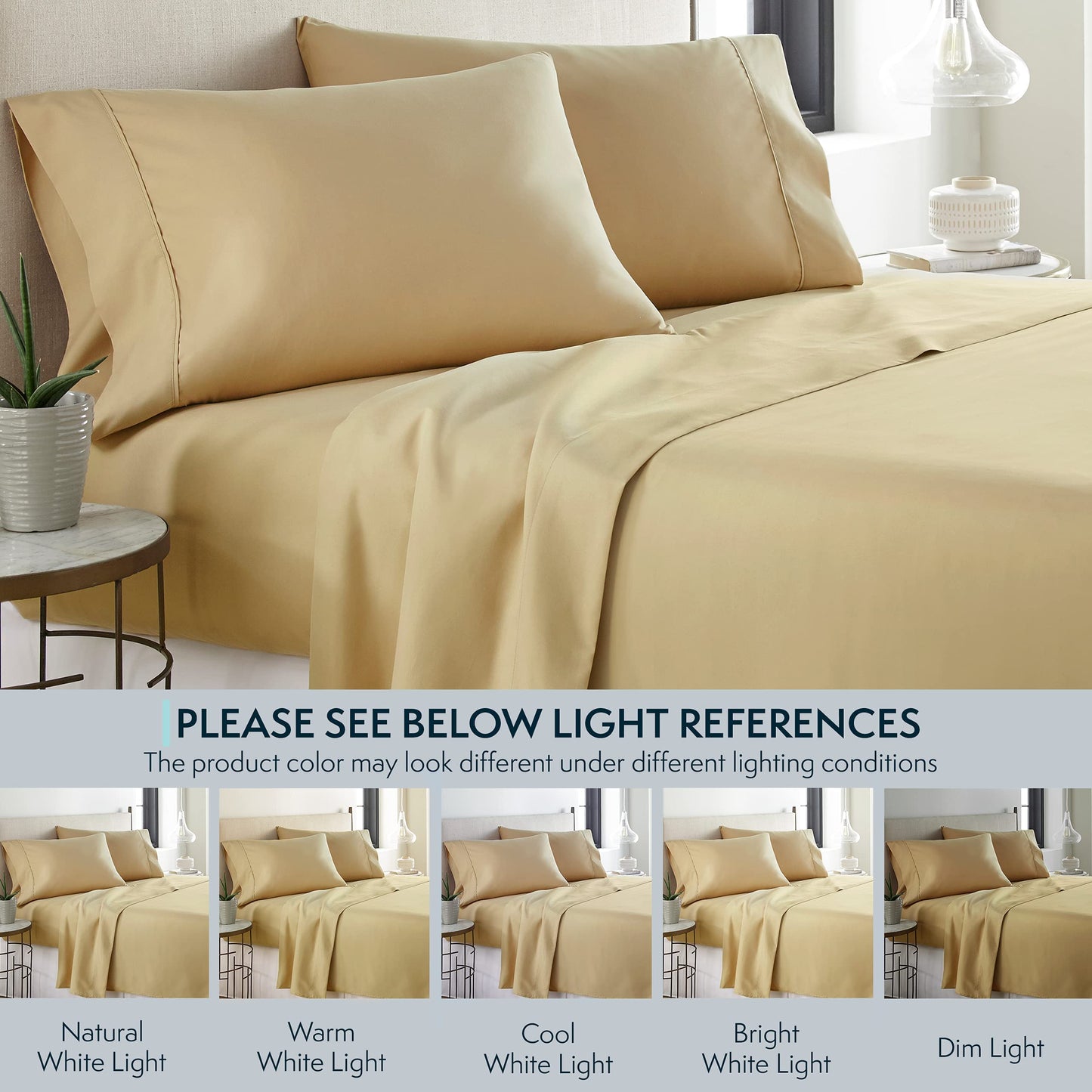 Full Size Bed Sheets, 4 pc Bed Sheets & Pillowcases Set - Machine Washable for Easy Care - Soft & Breathable All Season Microfiber Sheets with Deep Pockets - Beige