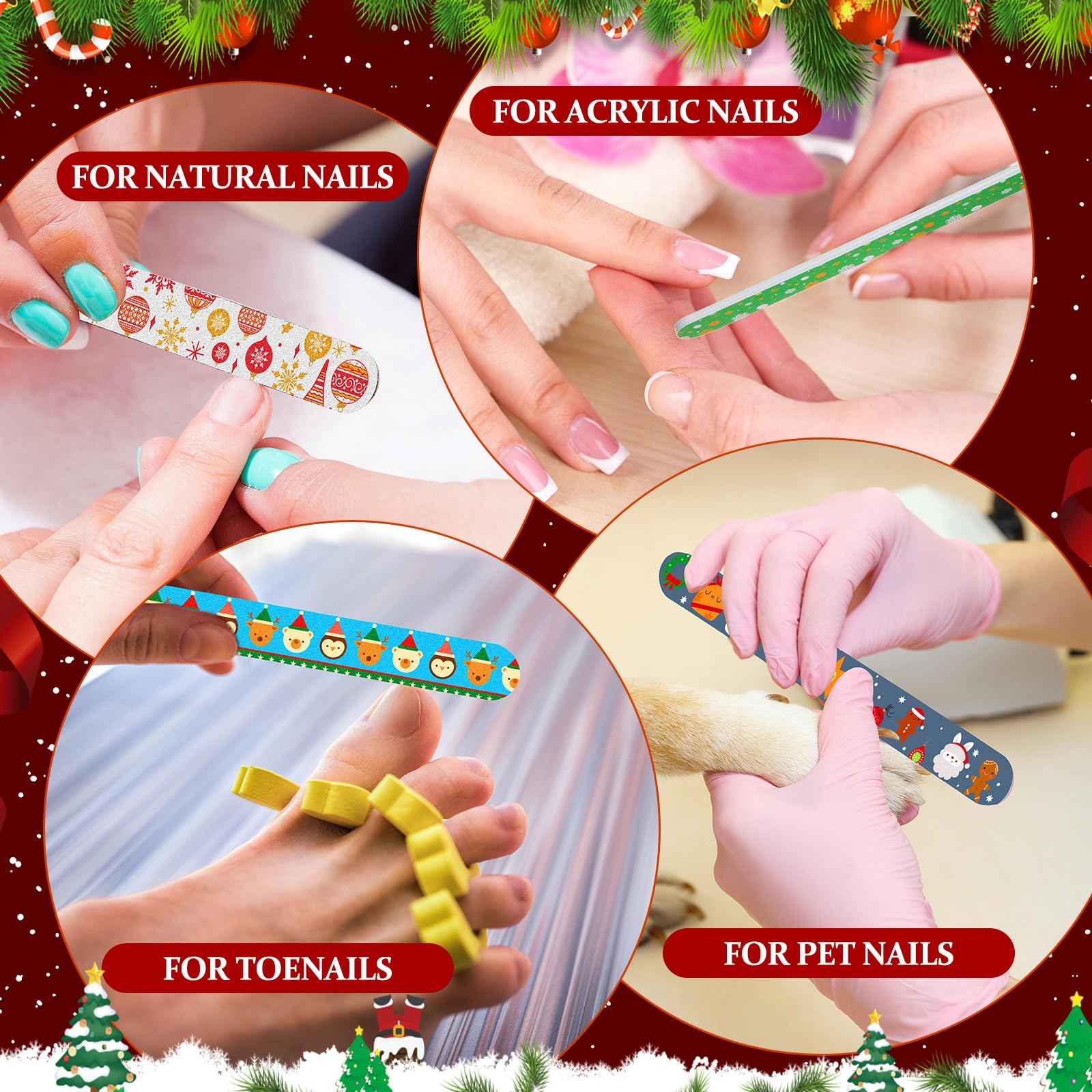 Lasnten 200 Pcs Nail Files Bulk Set for Natural Double Sided Emery Boards Fingernail Files Nail Buffering Manicure Pedicure Tool for Acrylic Fingernail Women Men (Christmas)