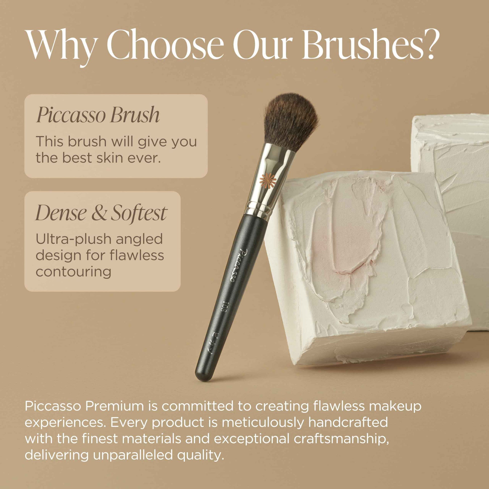 Piccasso PONY14 Makeup Brush– Soft Tapered Blush & Highlighter Applicator for Face Makeup, Fluffy Powder Finish with Soft Hair, Small Size for Precision, Professional Korean Beauty Essential